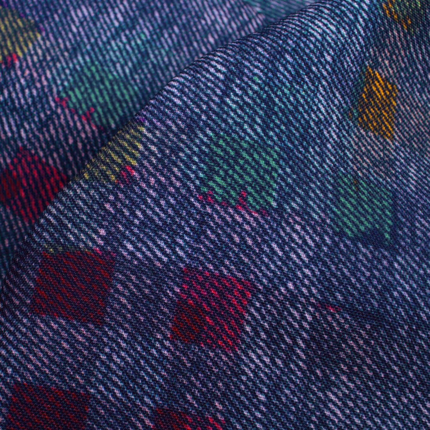Yale Blue And Dark Purple Deniim Pattern Digital Print Rayon Fabric