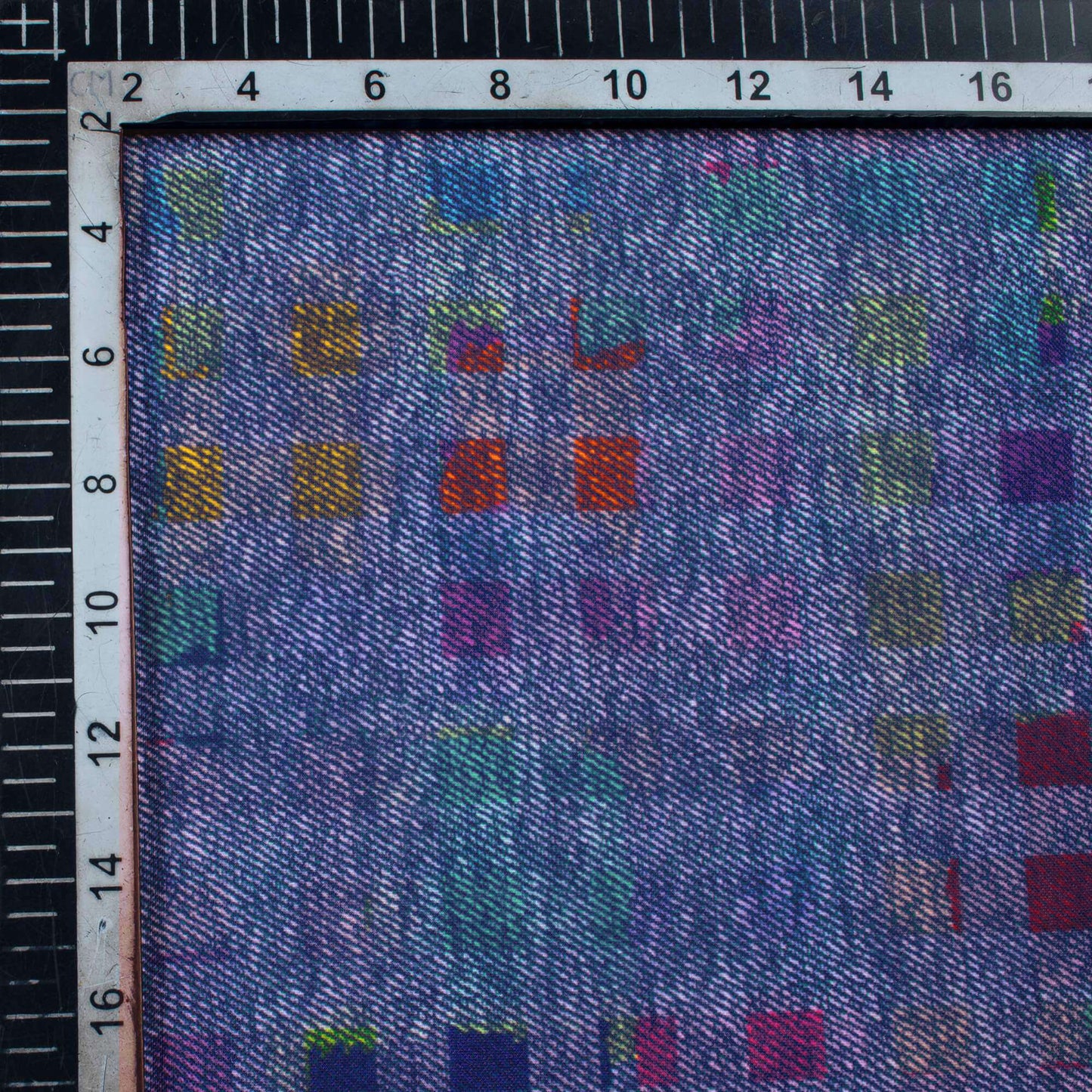 Yale Blue And Dark Purple Denim Pattern Digital Print Rayon Fabric