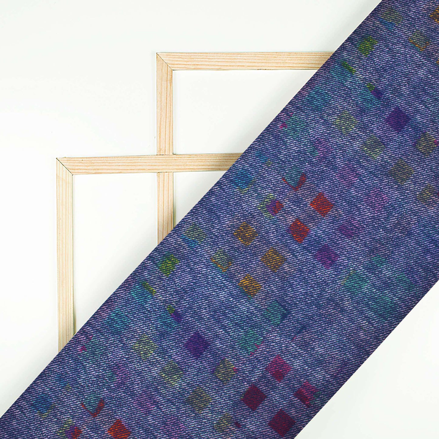 Yale Blue And Dark Purple Deniim Pattern Digital Print Rayon Fabric
