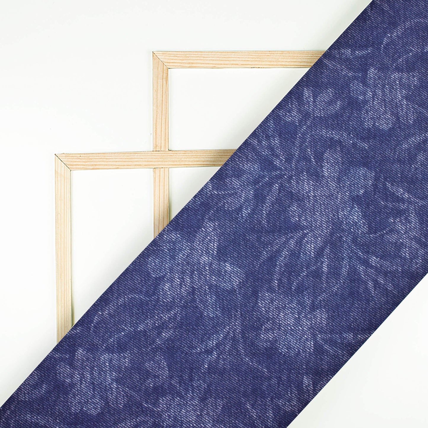 Yale Blue And Pastel Grey Deniim Pattern Digital Print Rayon Fabric