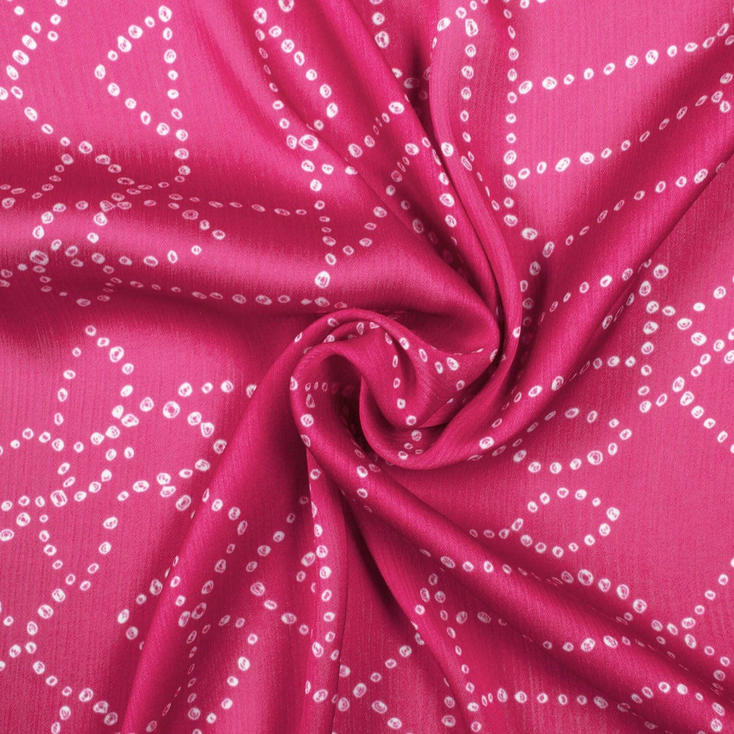 Magenta Pink And White Bandhani Pattern Digital Print Chiffon Satin Fabric