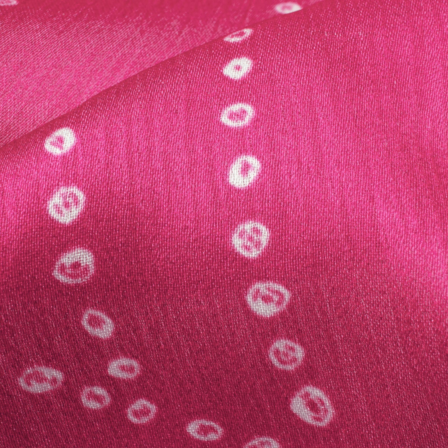 Magenta Pink And White Bandhani Pattern Digital Print Chiffon Satin Fabric