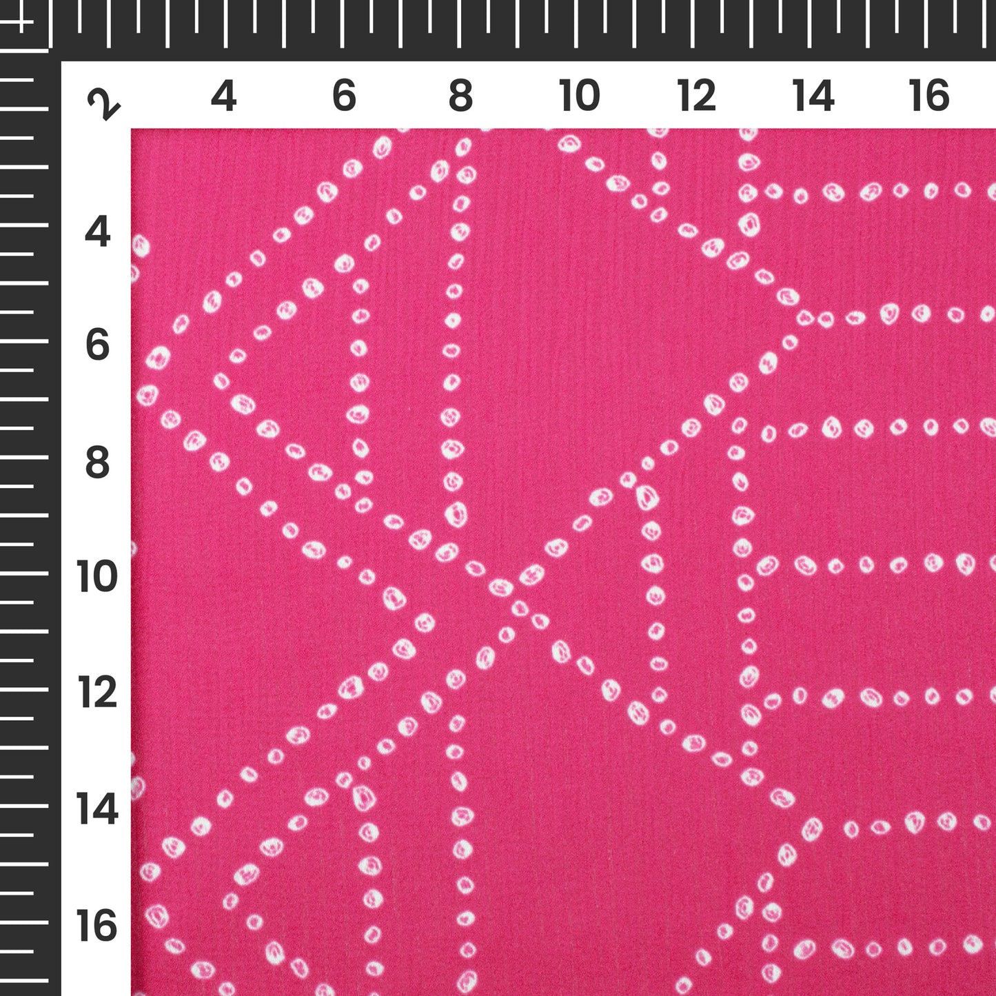 Magenta Pink And White Bandhani Pattern Digital Print Chiffon Satin Fabric