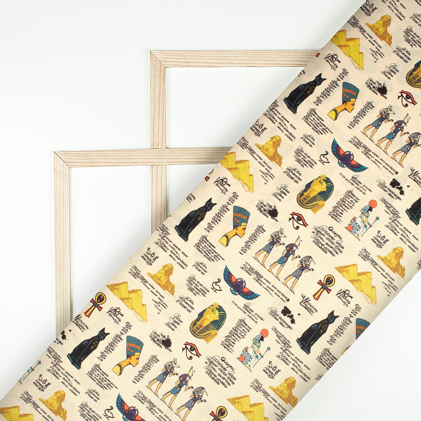 Beige And Mustard Yellow Egyptian Pattern Digital Print Ultra Premium Butter Crepe Fabric