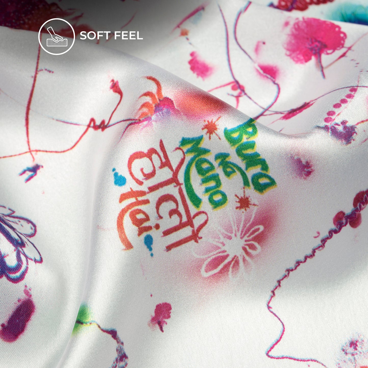 White And Pink Holi Pattern Digital Print Ultra Premium Butter Crepe Fabric