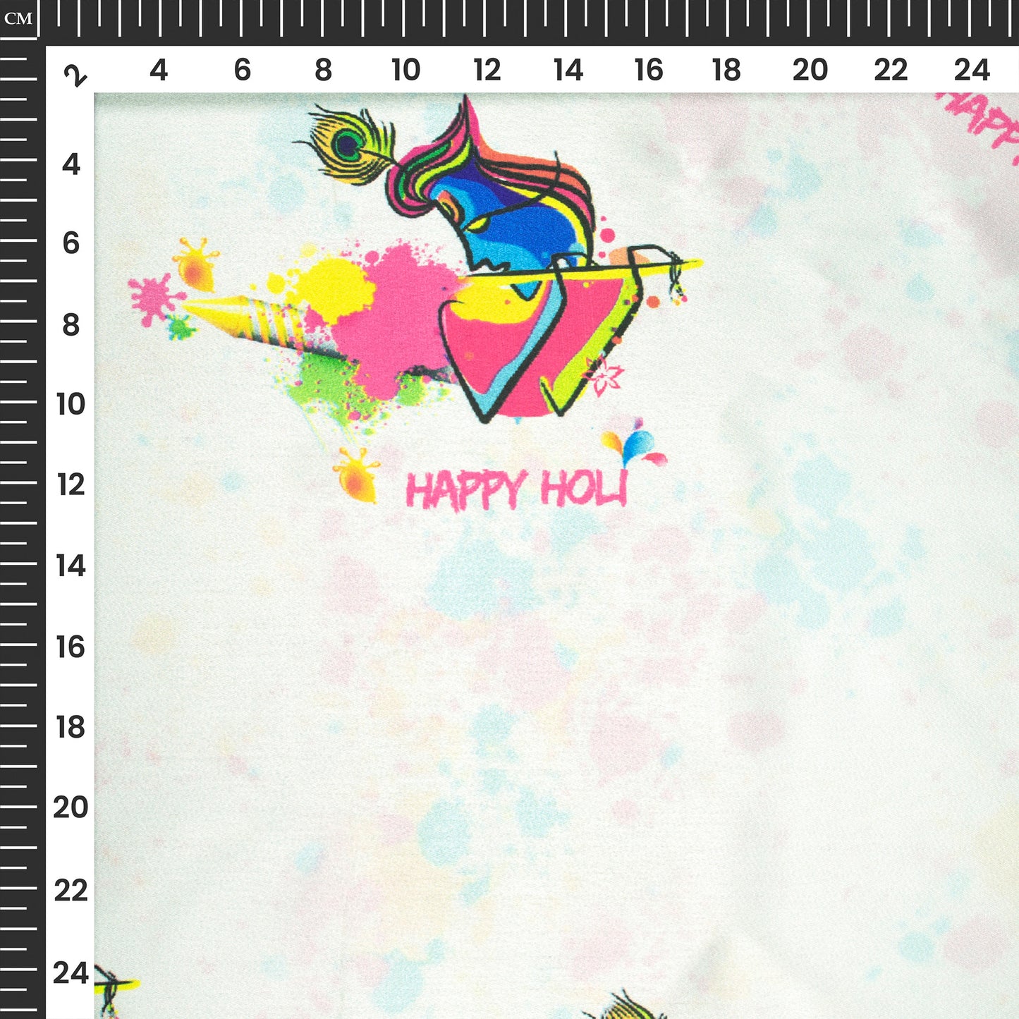 White And Magenta Pink Holi Pattern Digital Print Japan Satin Fabric