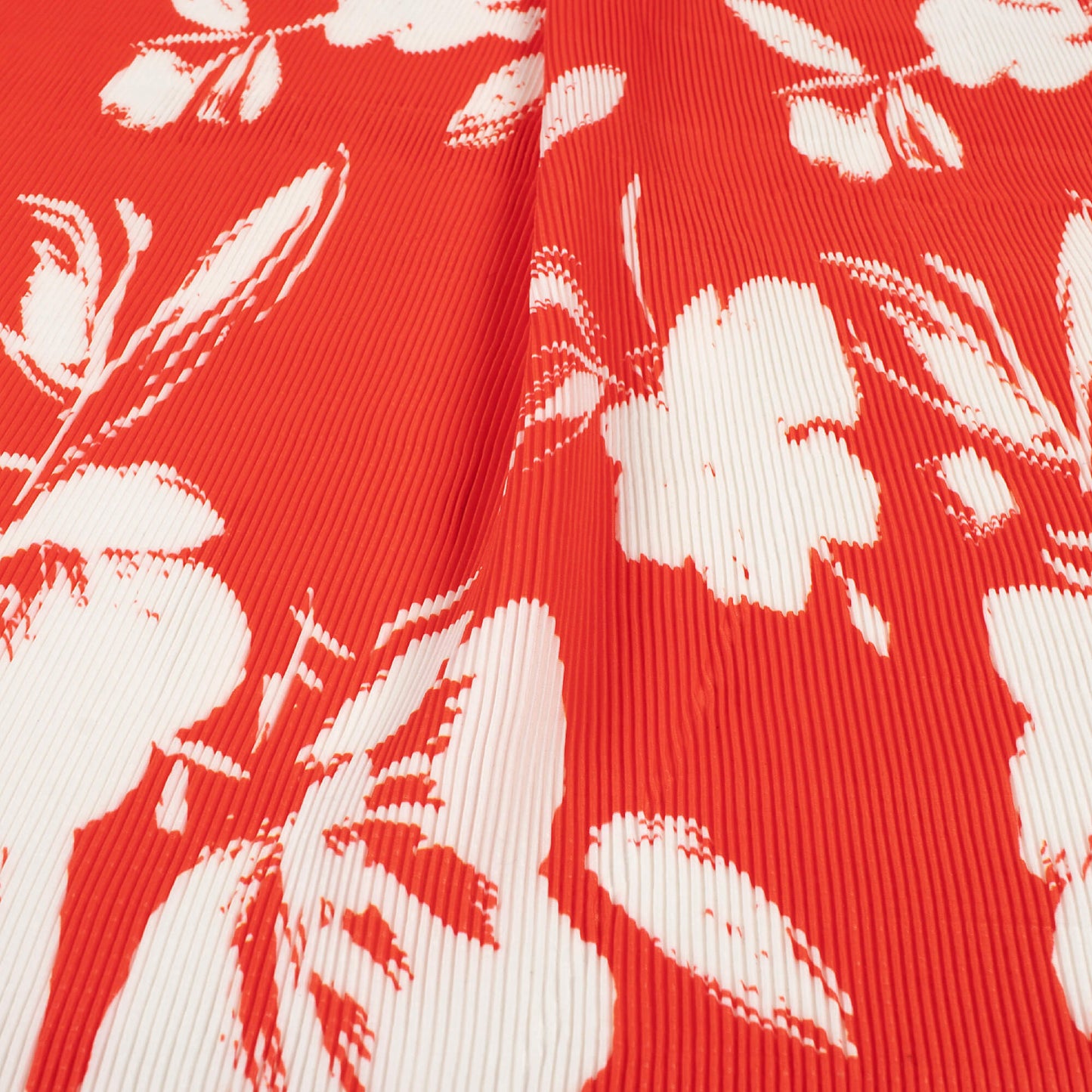 Scarlet Red Floral Pleated Crepe Satin Fabric