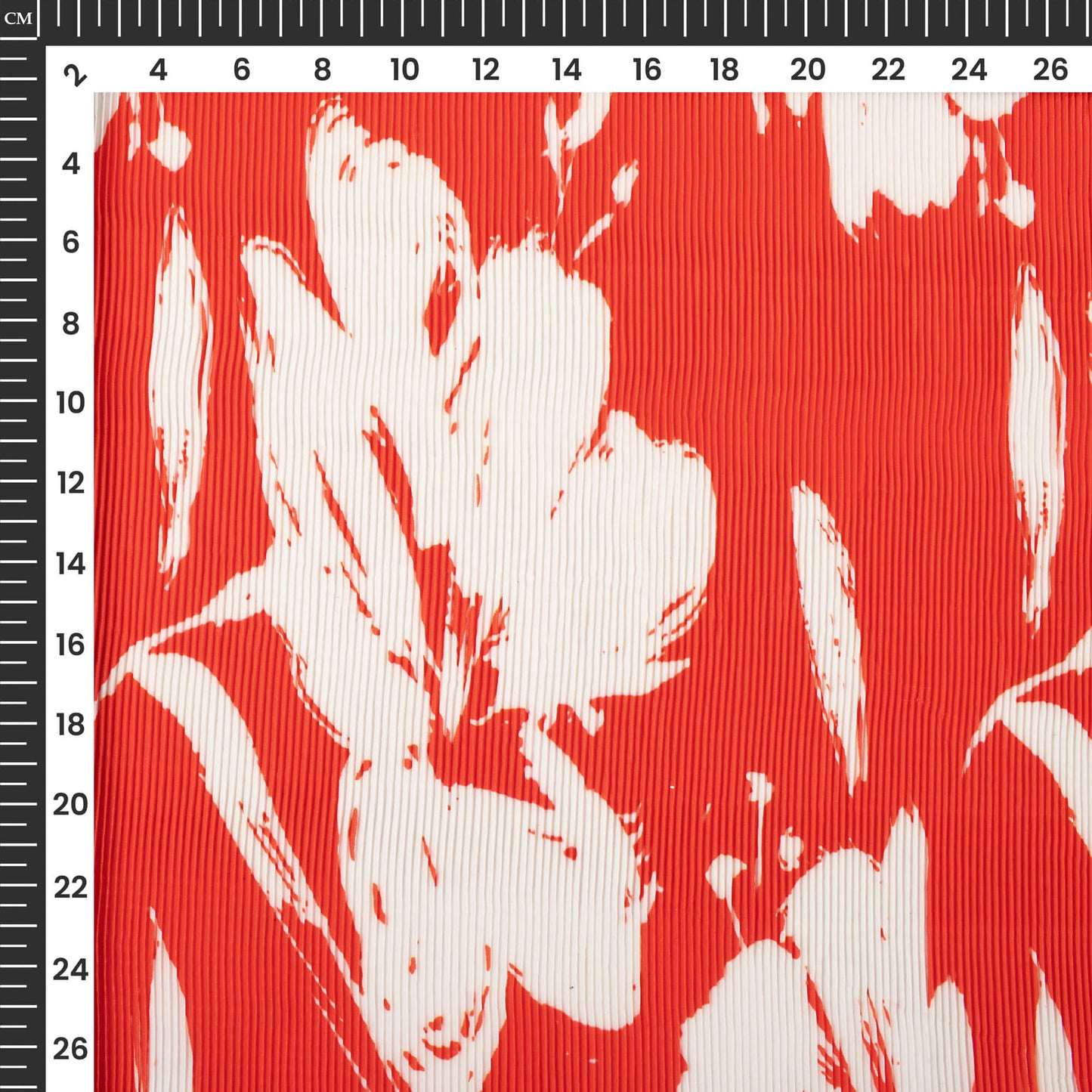 Scarlet Red Floral Pleated Crepe Satin Fabric