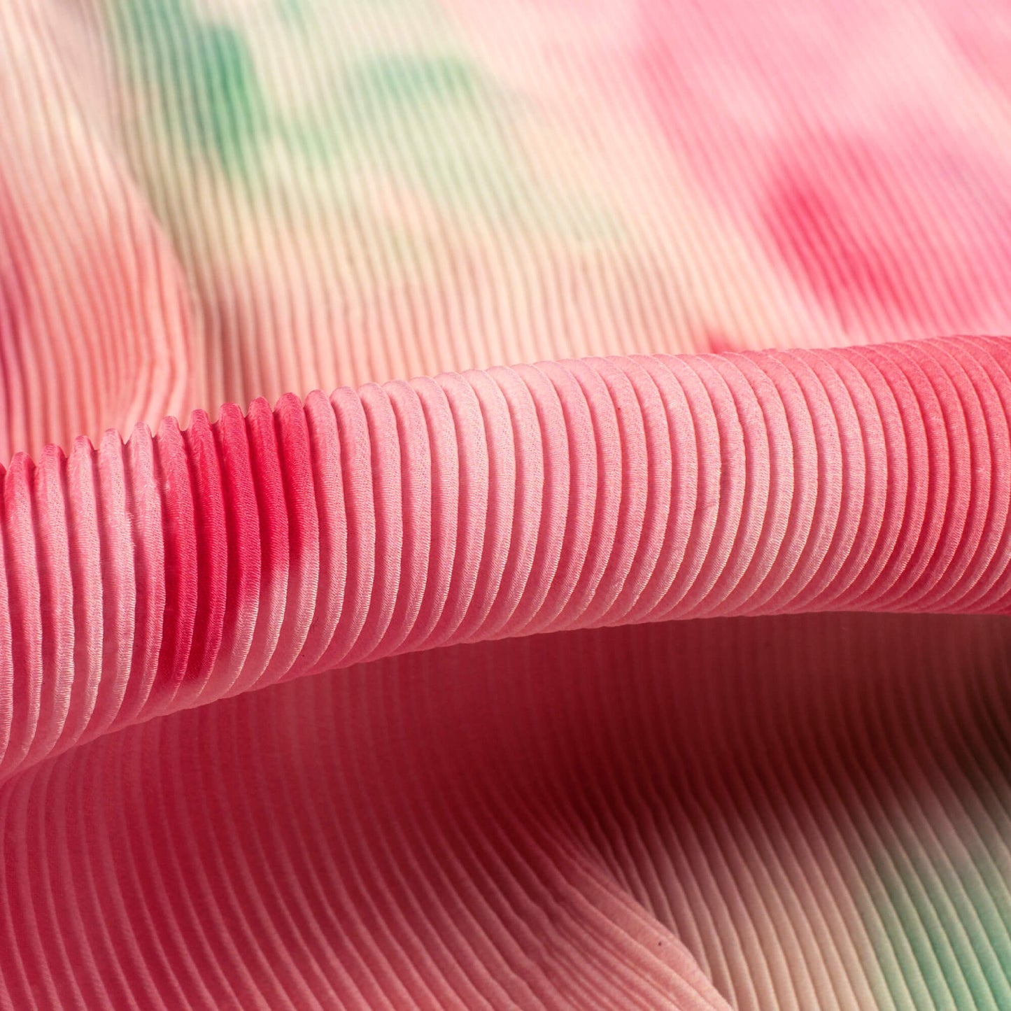 Pink Tye And Dye Pleated Imported Satin Fabric