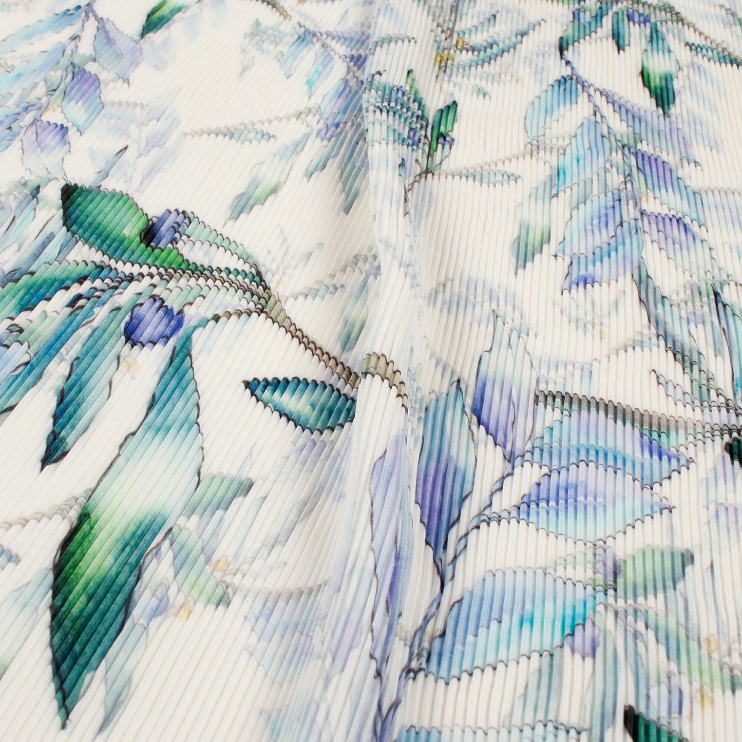 Creamy Leafage Pleated Imported Satin Fabric