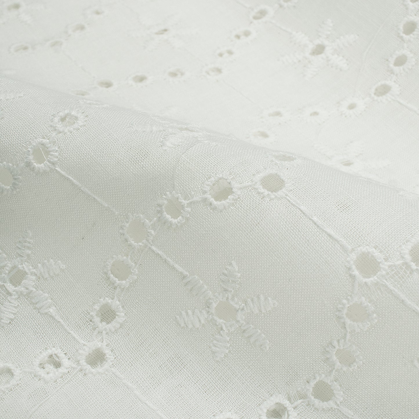Floral White Premium Schiffli Embroidery Dyeable Cotton Fabric (Width 52 Inches)