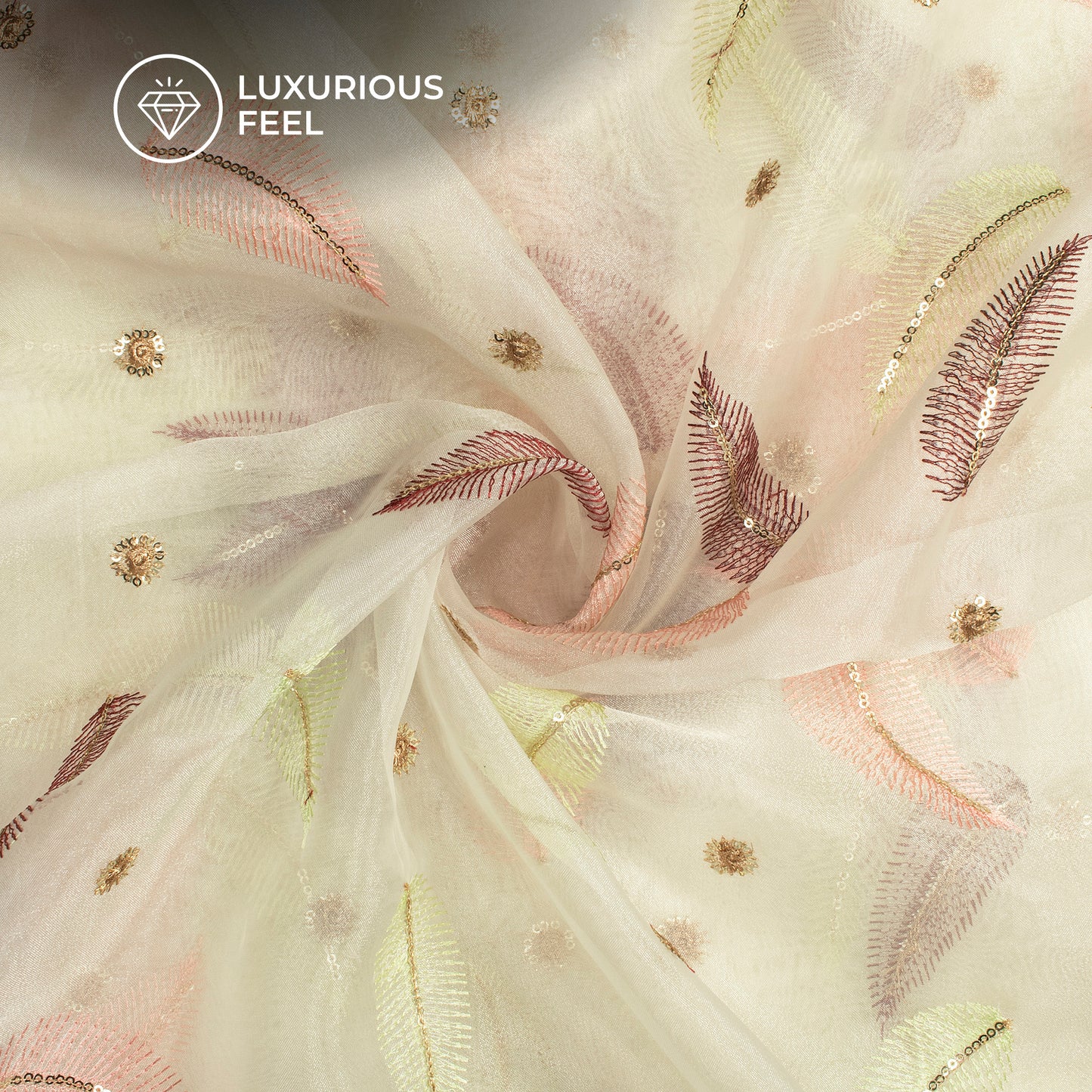 Lovely Leaf Sequins Thread Work Premium Embroidery On Organza Fabric