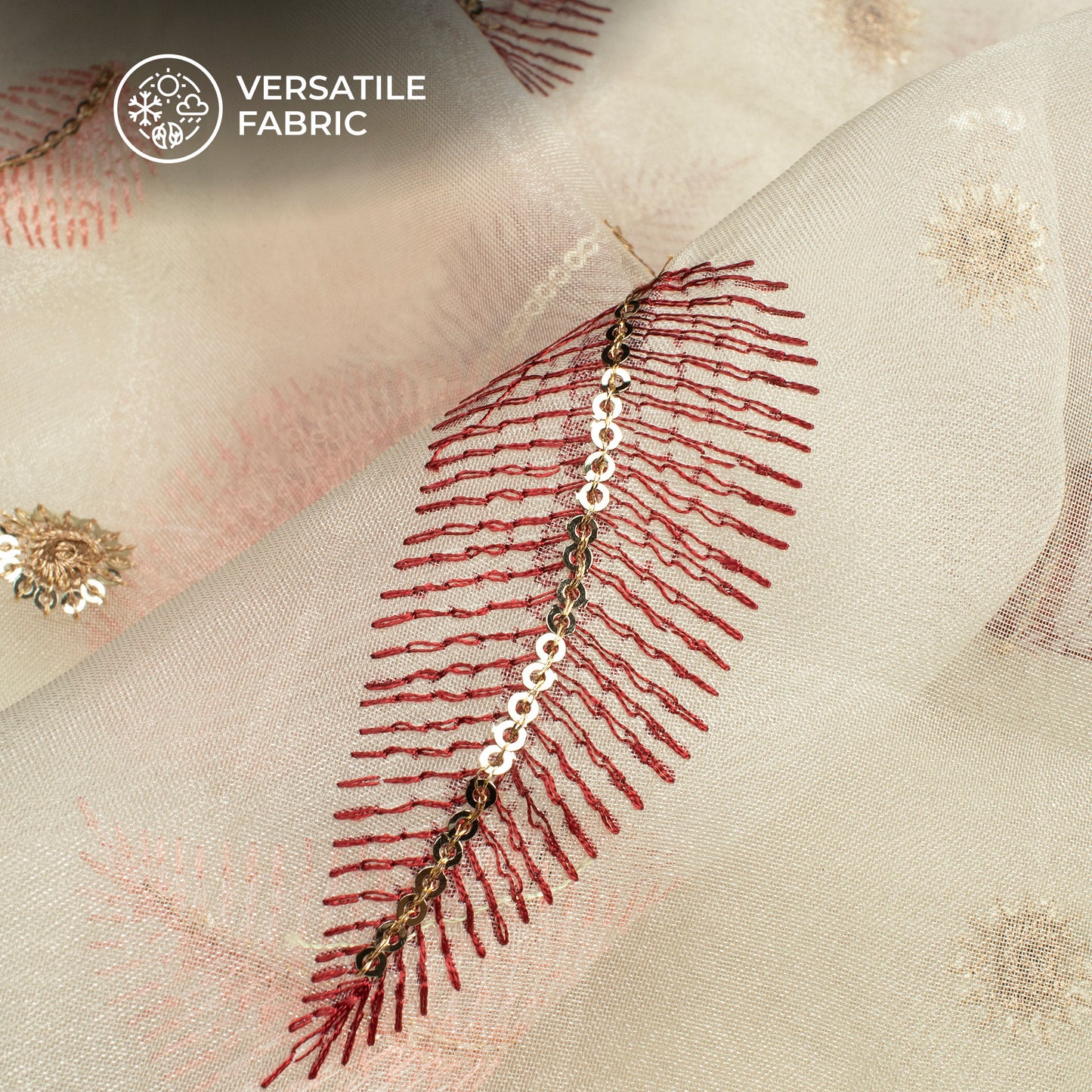 Lovely Leaf Sequins Thread Work Premium Embroidery On Organza Fabric