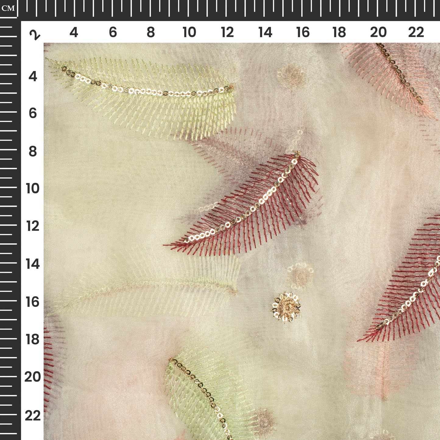 Lovely Leaf Sequins Thread Work Premium Embroidery On Organza Fabric