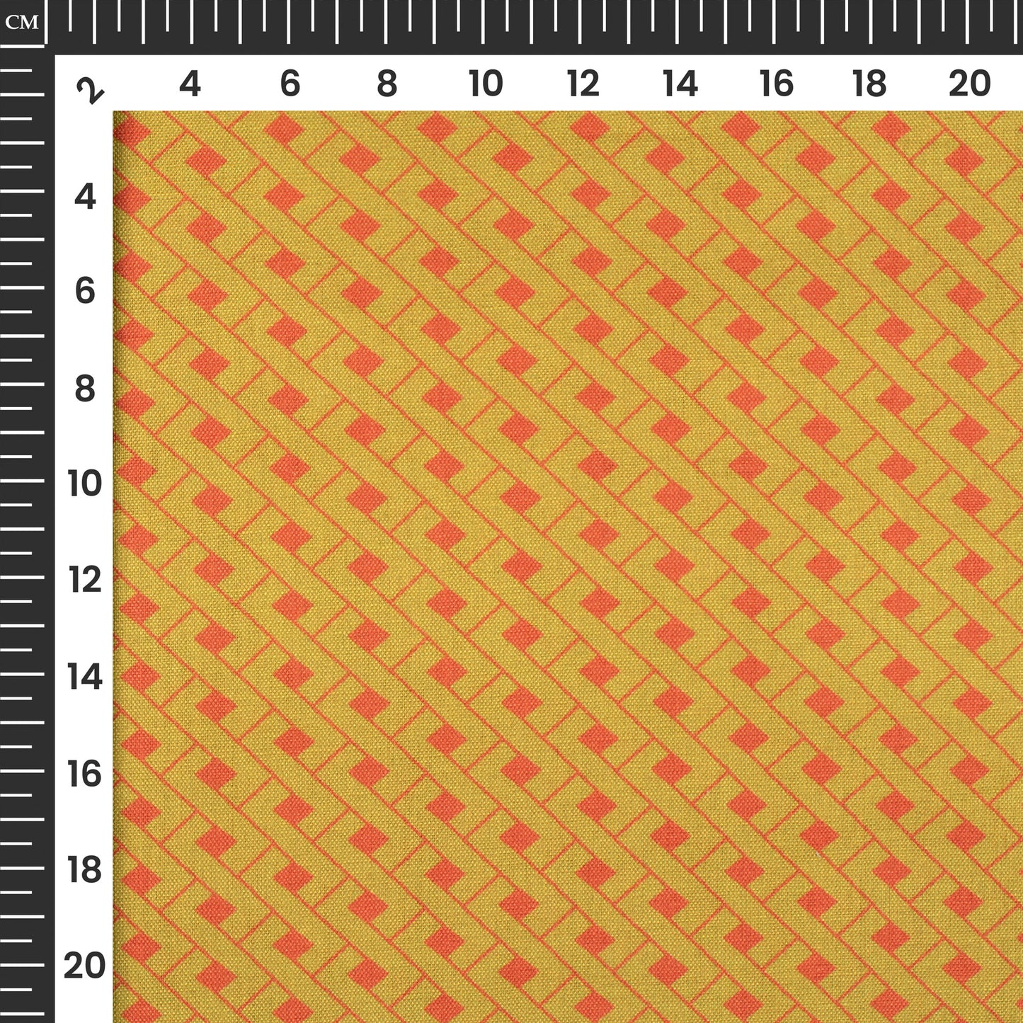 Metallic Yellow And Orange Geometric Digital Print Linen Textured Fabric (Width 56 Inches)
