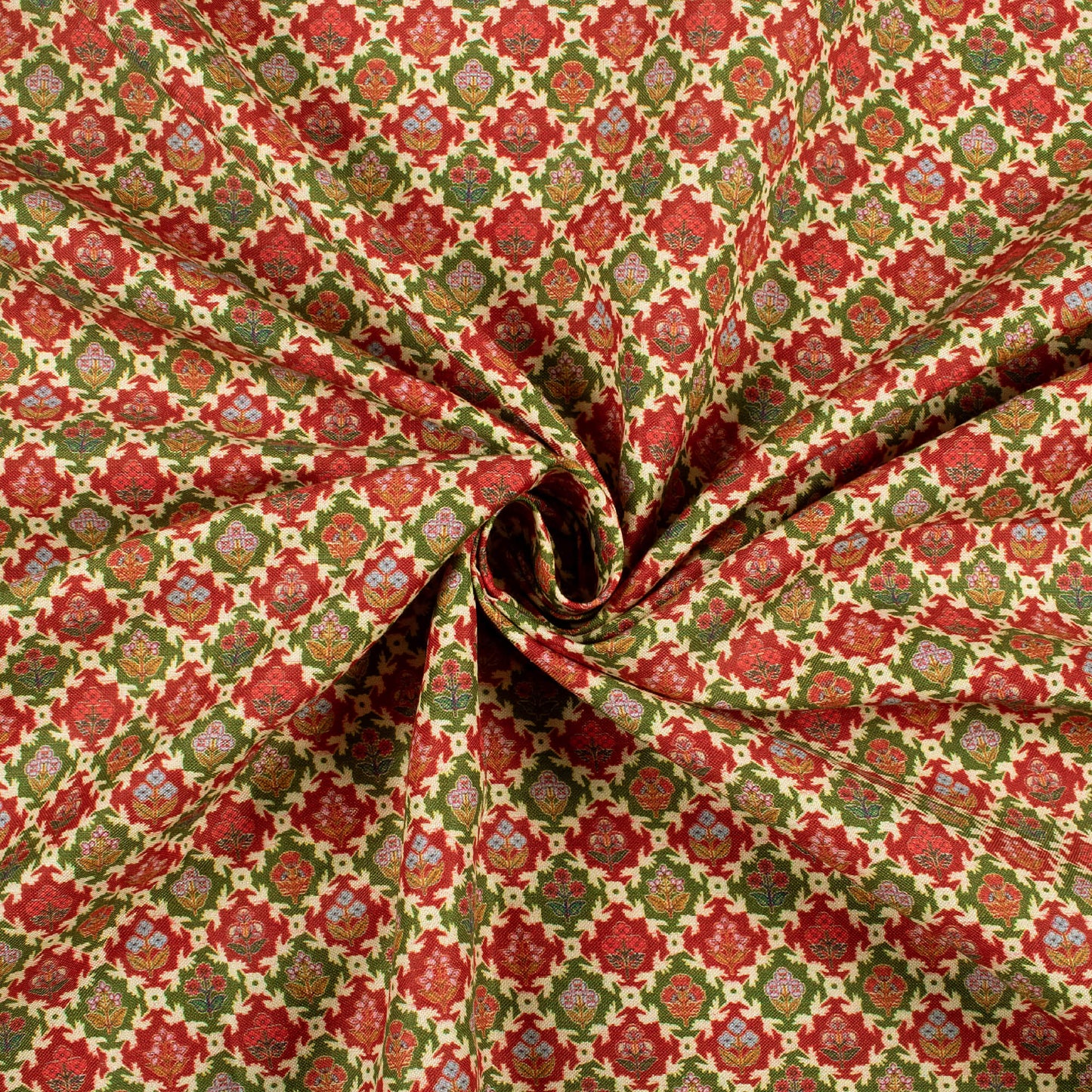 Sangria Red And Cream Floral Digital Print Linen Textured Fabric (Width 56 Inches)