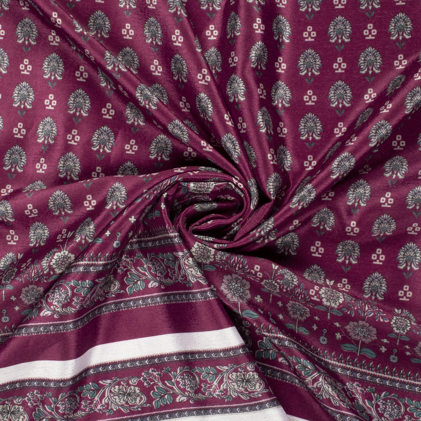 Wine Purple Floral Digital Print Poly Chinnon Chiffon Fabric