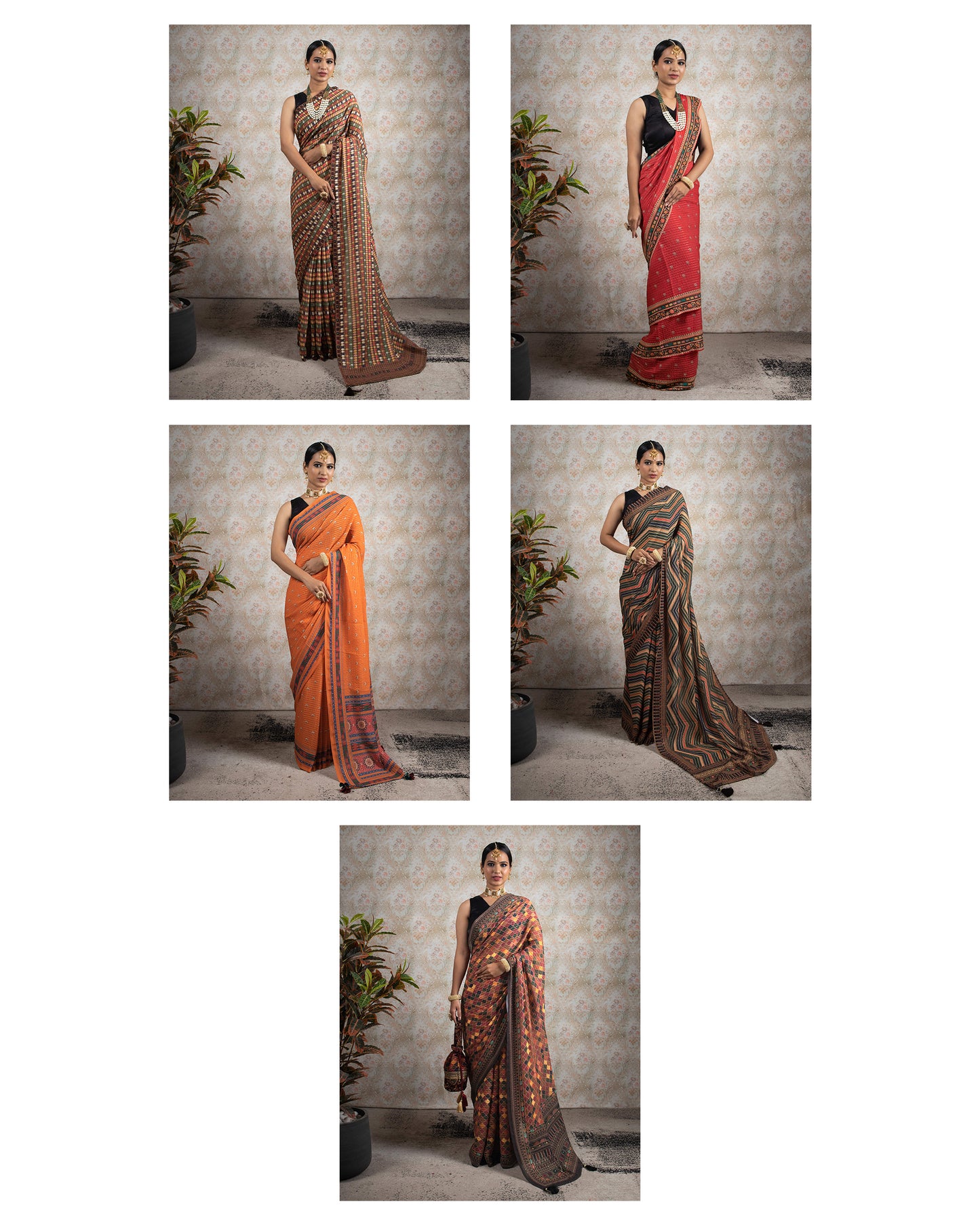 Sequins Luxe Georgette Saree Catalogue For Wholesale - Set of 5 Sarees