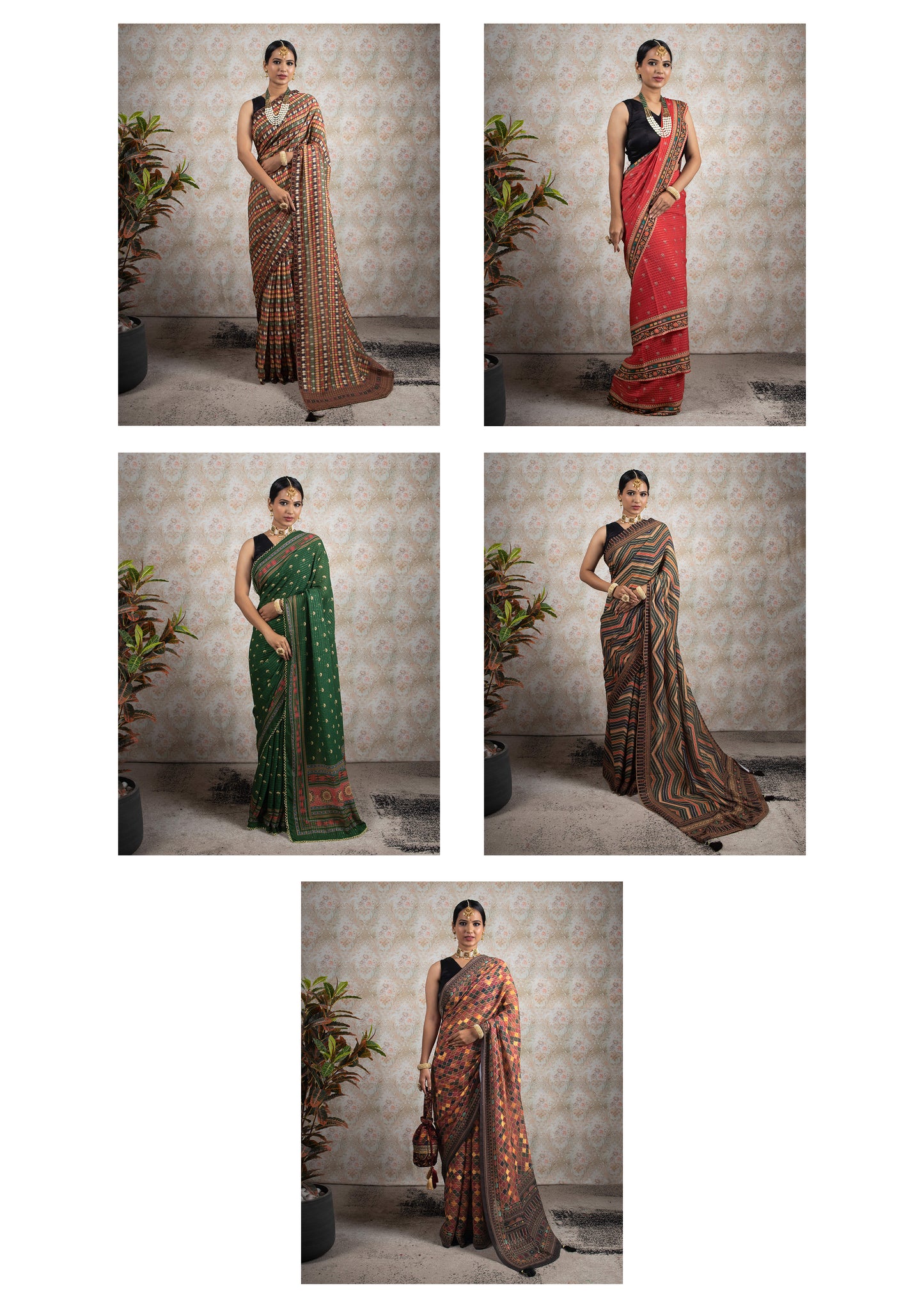 Sequins Luxe Georgette Saree Catalogue For Wholesale - Set of 5 Sarees
