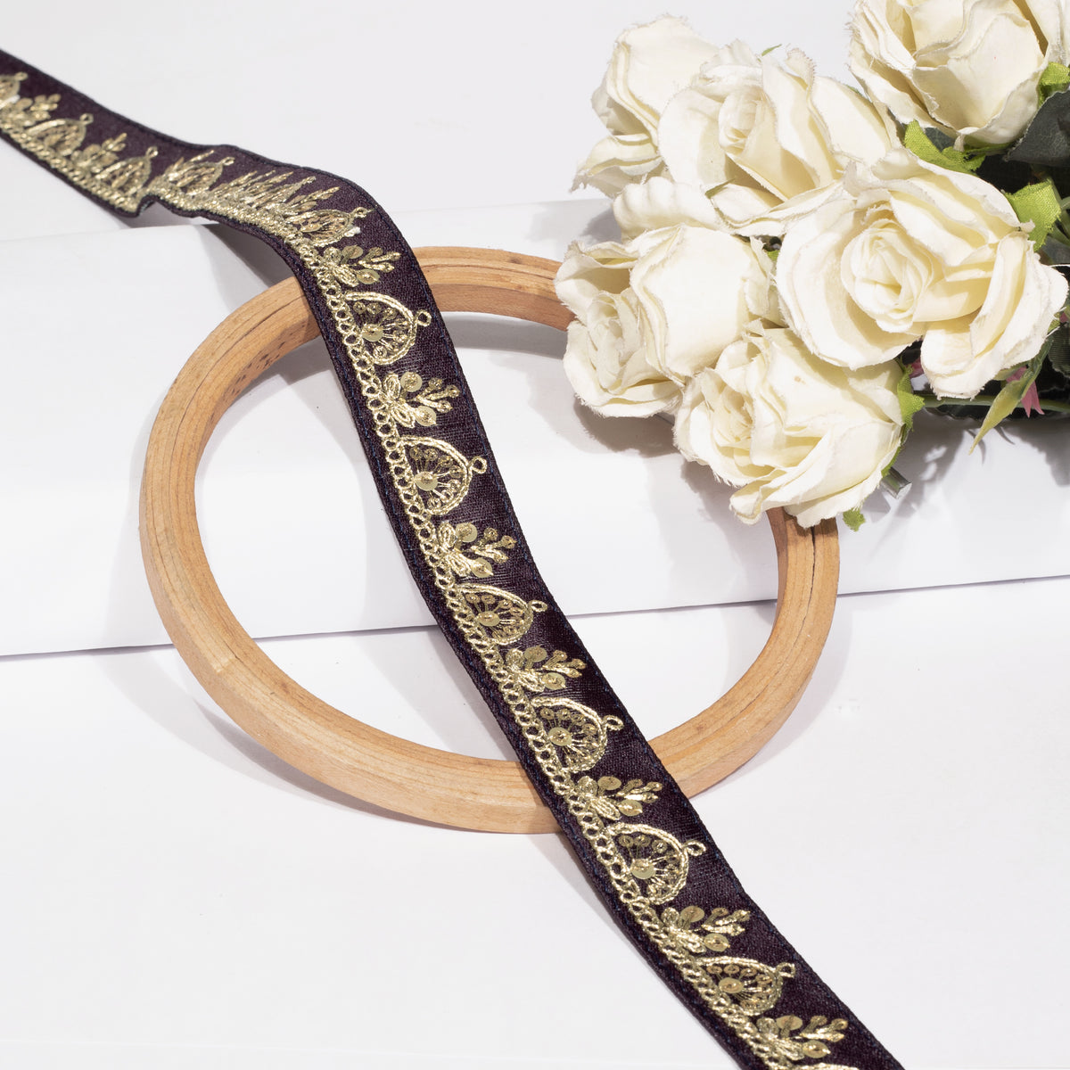 Dark Purple Sequins Zari Embroidered Fancy Lace (9 Mtr)