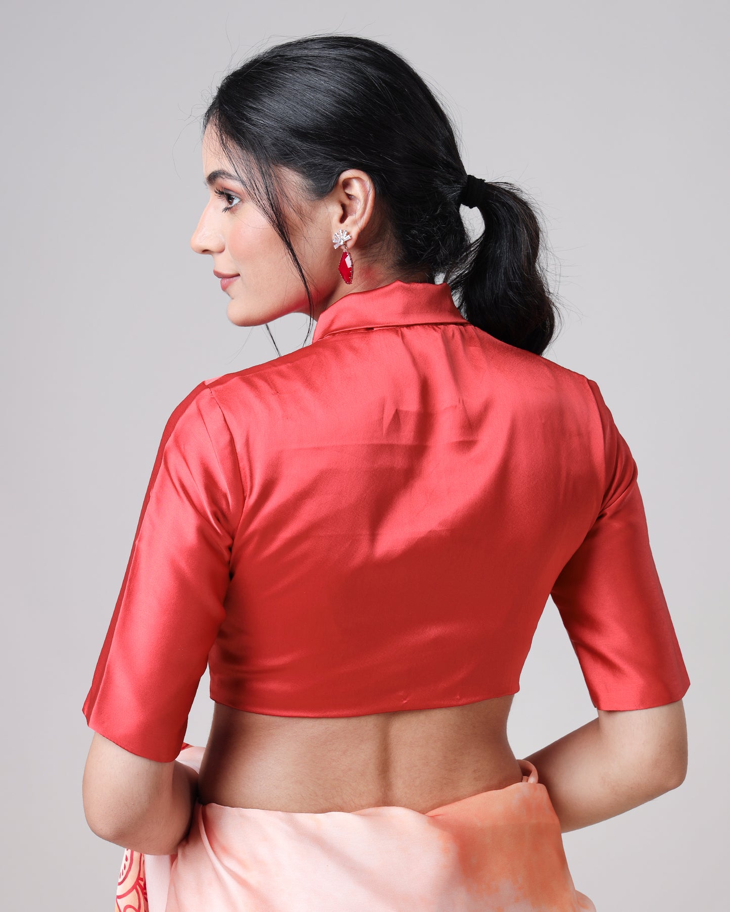 Chilli Red Plain Collar Neck Blouse