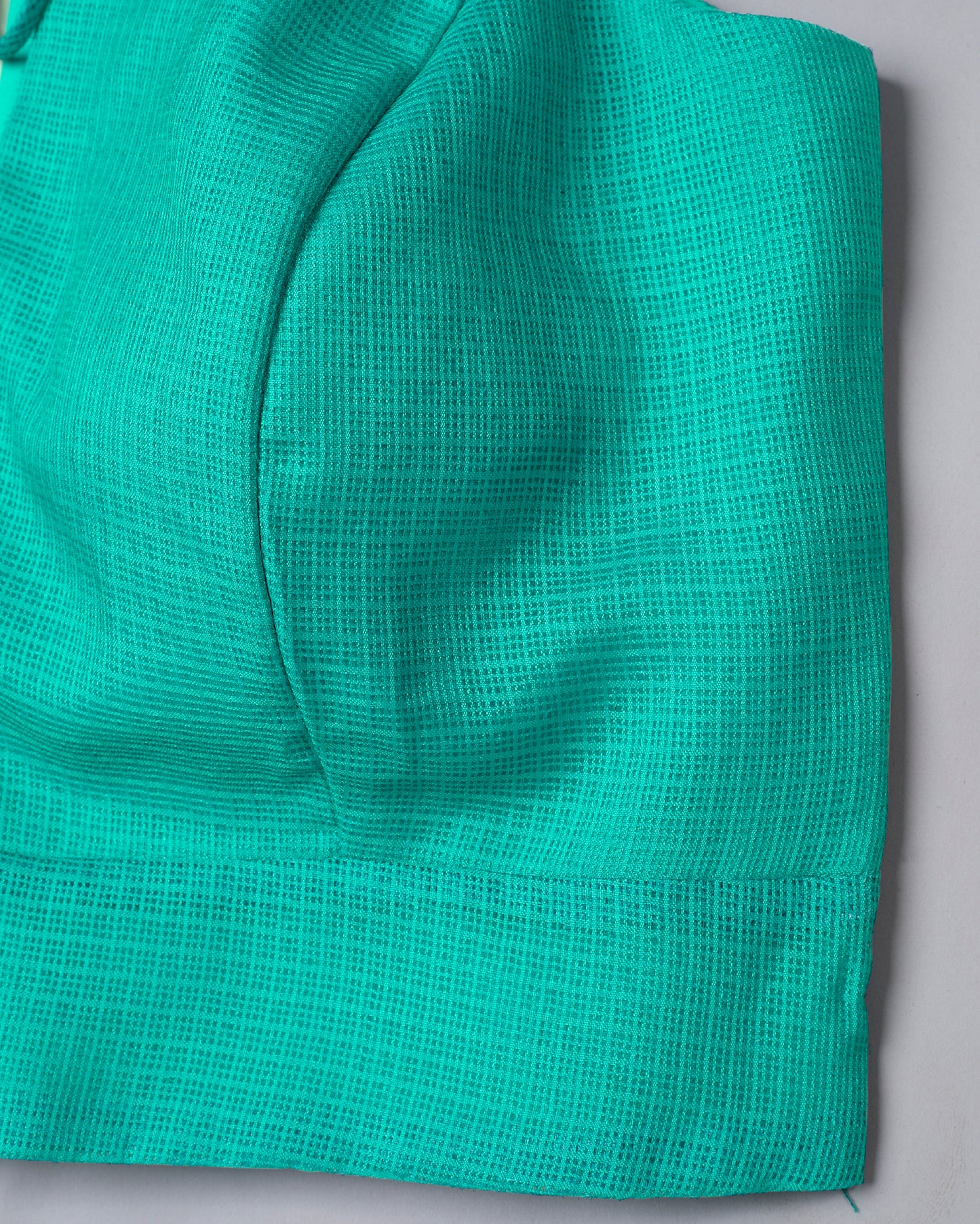 Deep V-Neck Pine Green Kota Doria Blouse