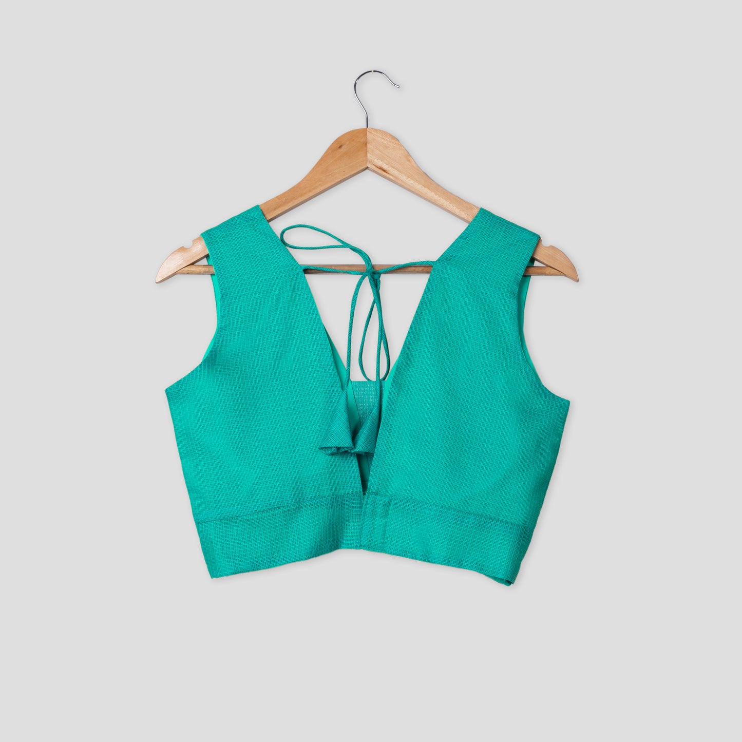 Deep V-Neck Pine Green Kota Doria Blouse