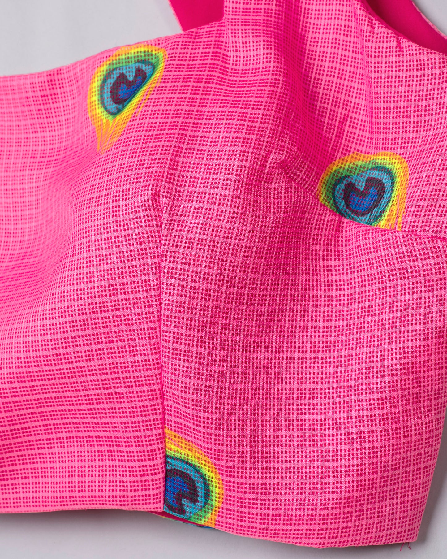 Pink Feather Square Neck Back Hook Blouse