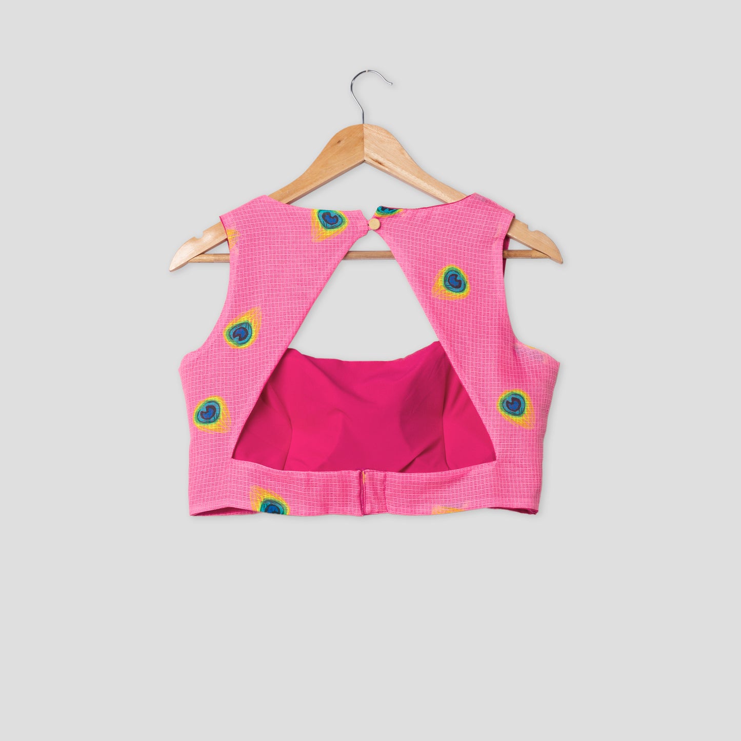 Pink Feather Square Neck Back Hook Blouse