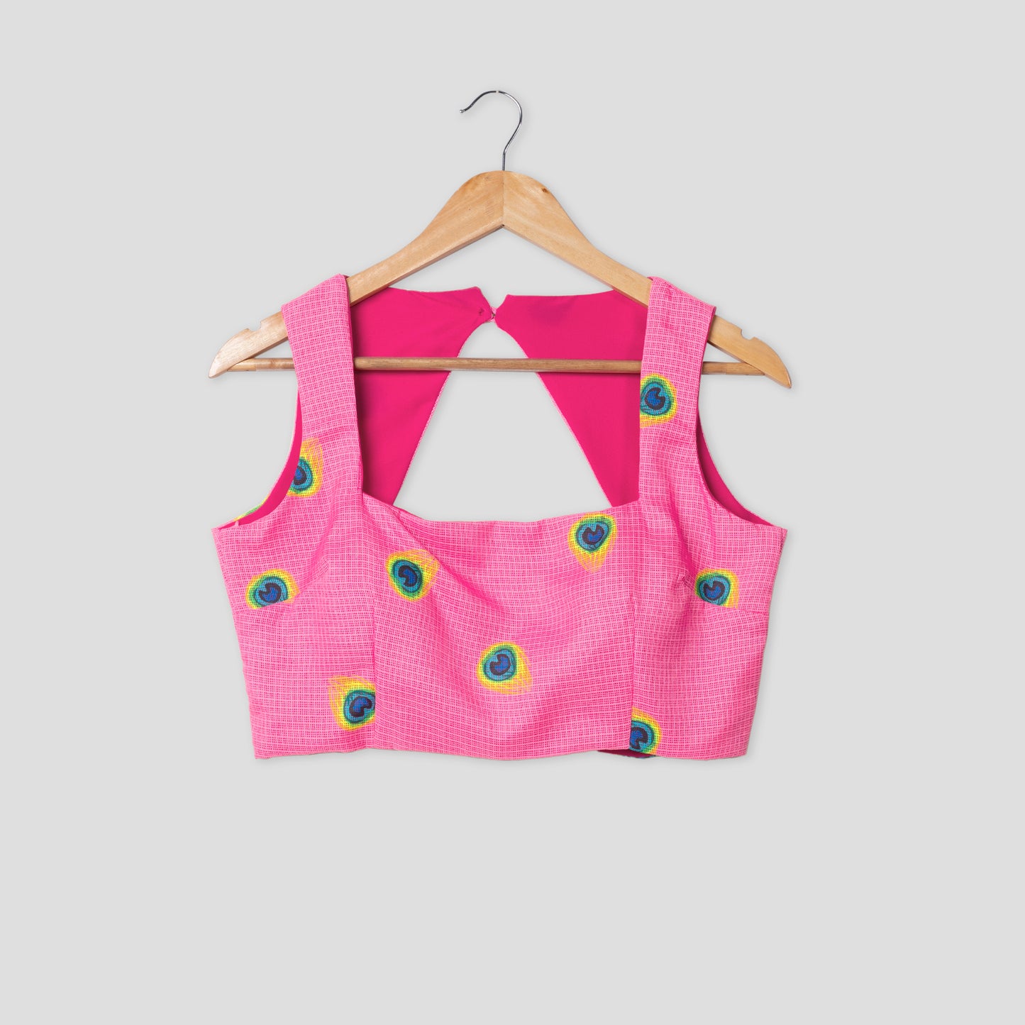 Pink Feather Square Neck Back Hook Blouse