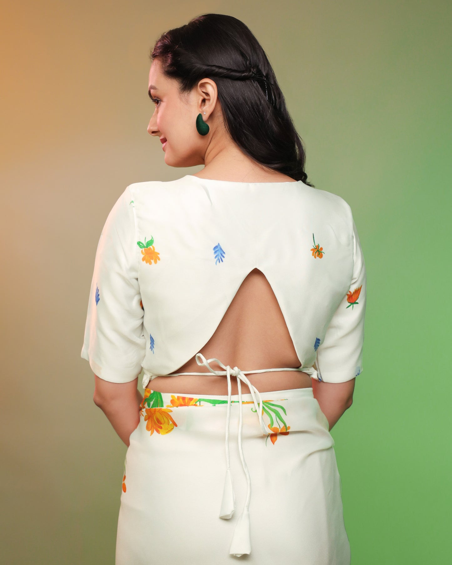 Tri Color Floral V Neck Blouse