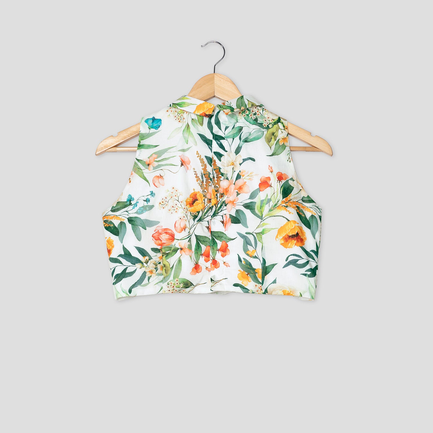 Natural Elegance Floral Collar Neck Sleeveless Cotton Blouse