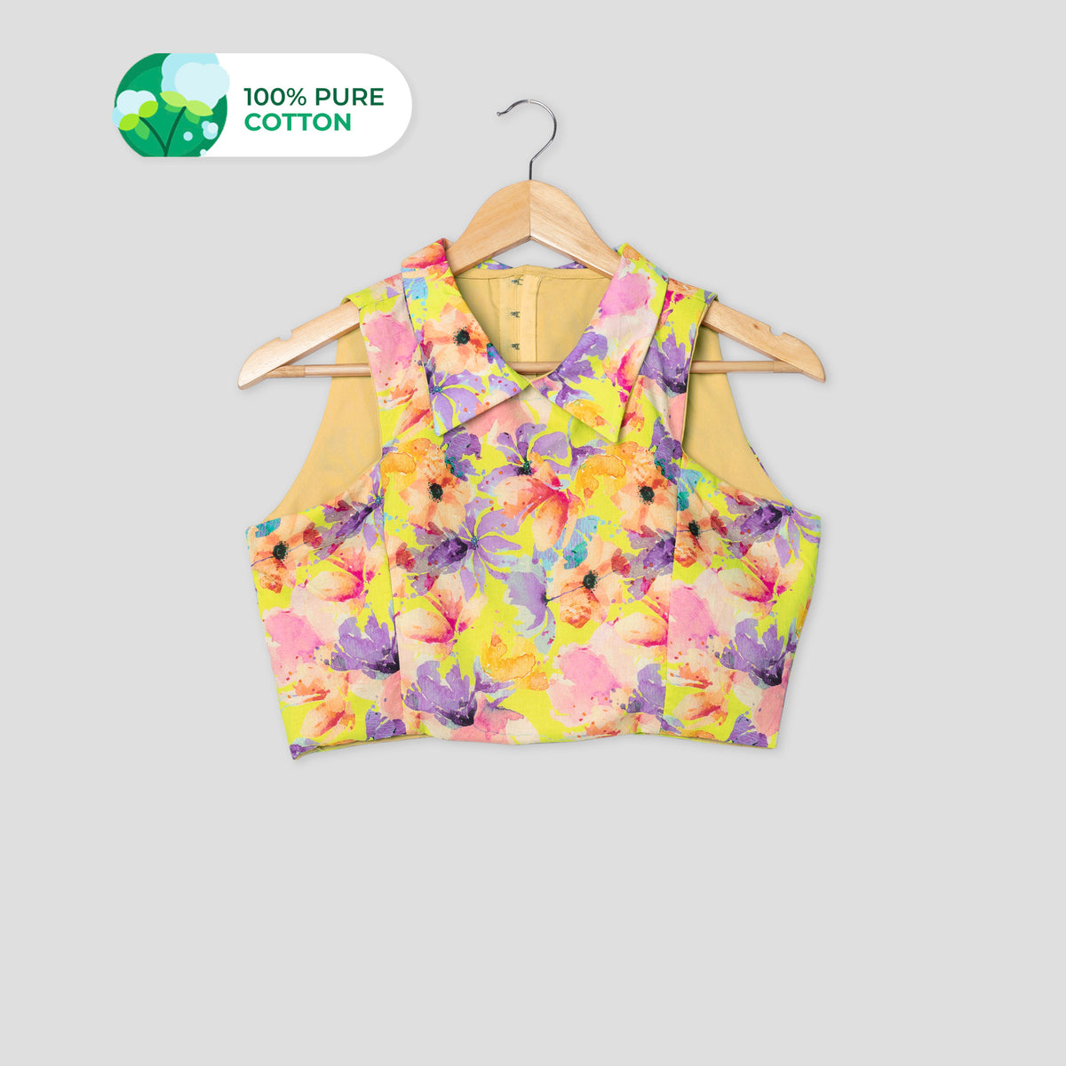 Cozy And Catchy Floral Collar Neck Sleeveless Cotton Blouse