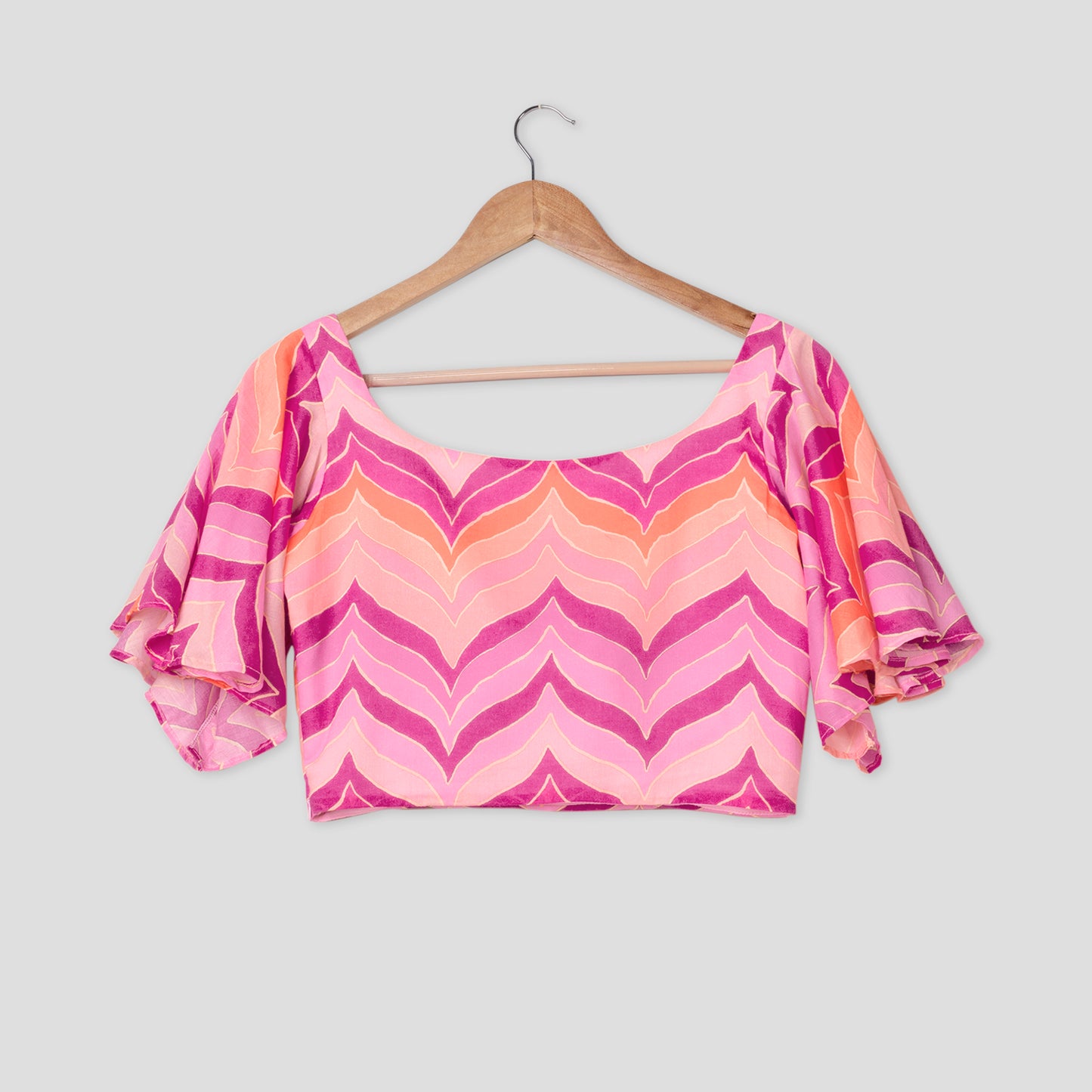 Purple Chevron Romantic Ruffle Sleeve Pure Cotton Blouse