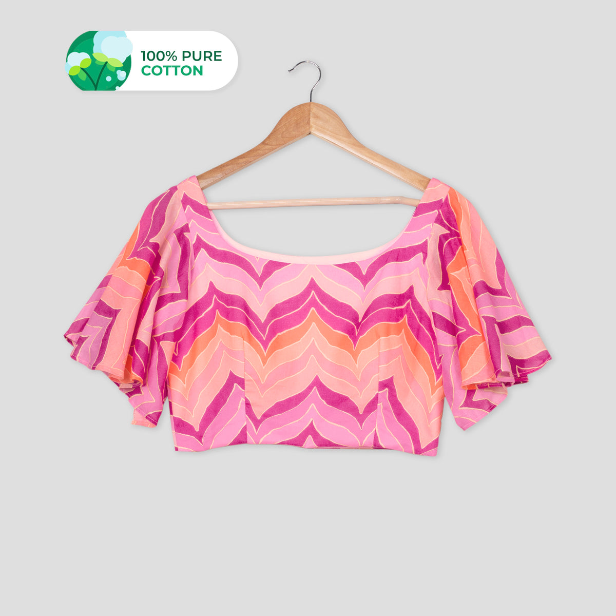 Purple Chevron Romantic Ruffle Sleeve Pure Cotton Blouse