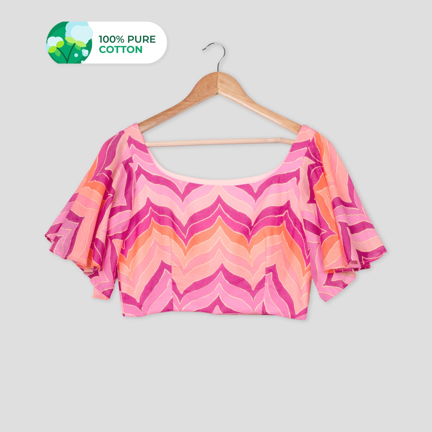 Purple Chevron Romantic Ruffle Sleeve Pure Cotton Blouse