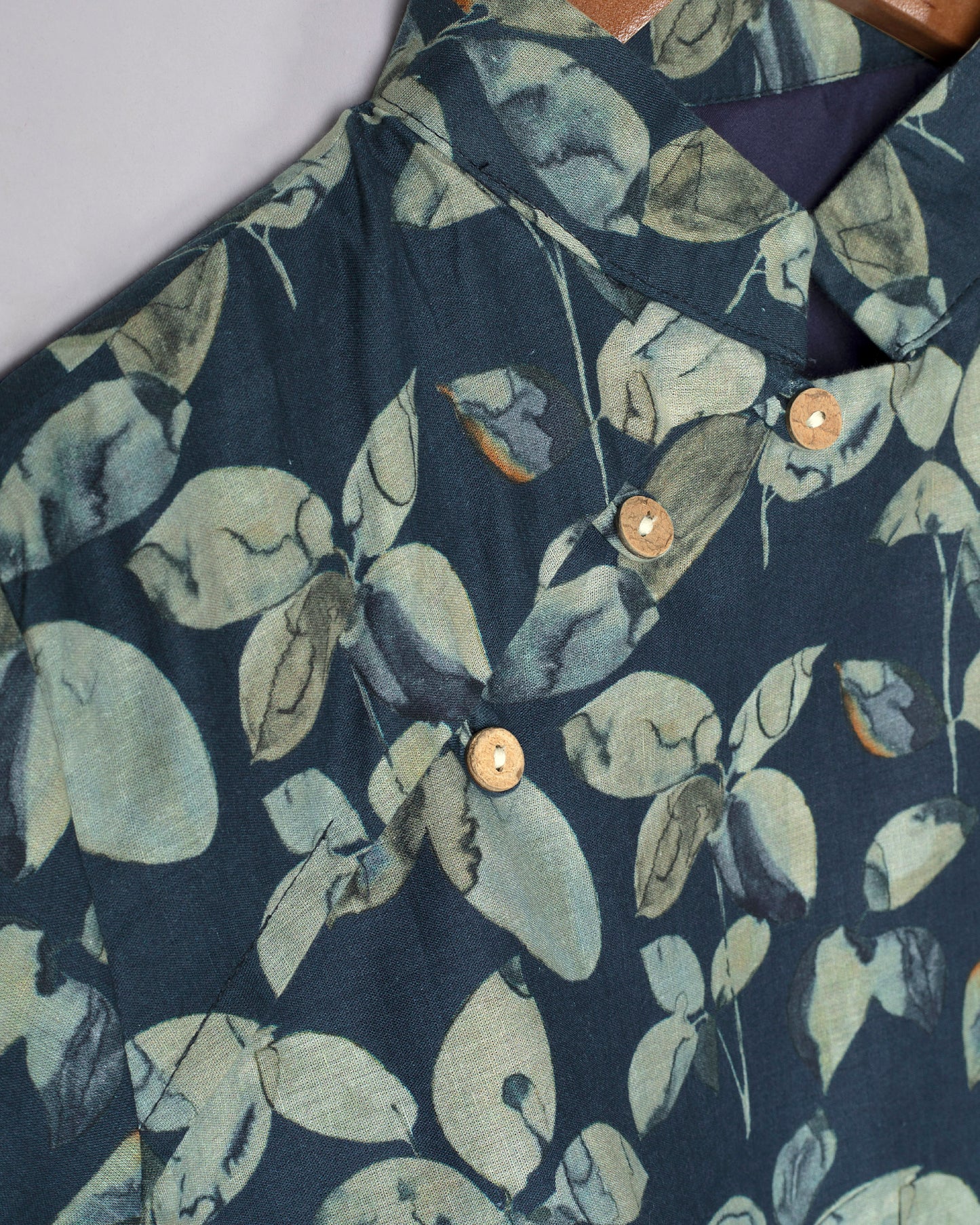 Navy Blue Lead Mandarian Collar Pure Cotton Blouse