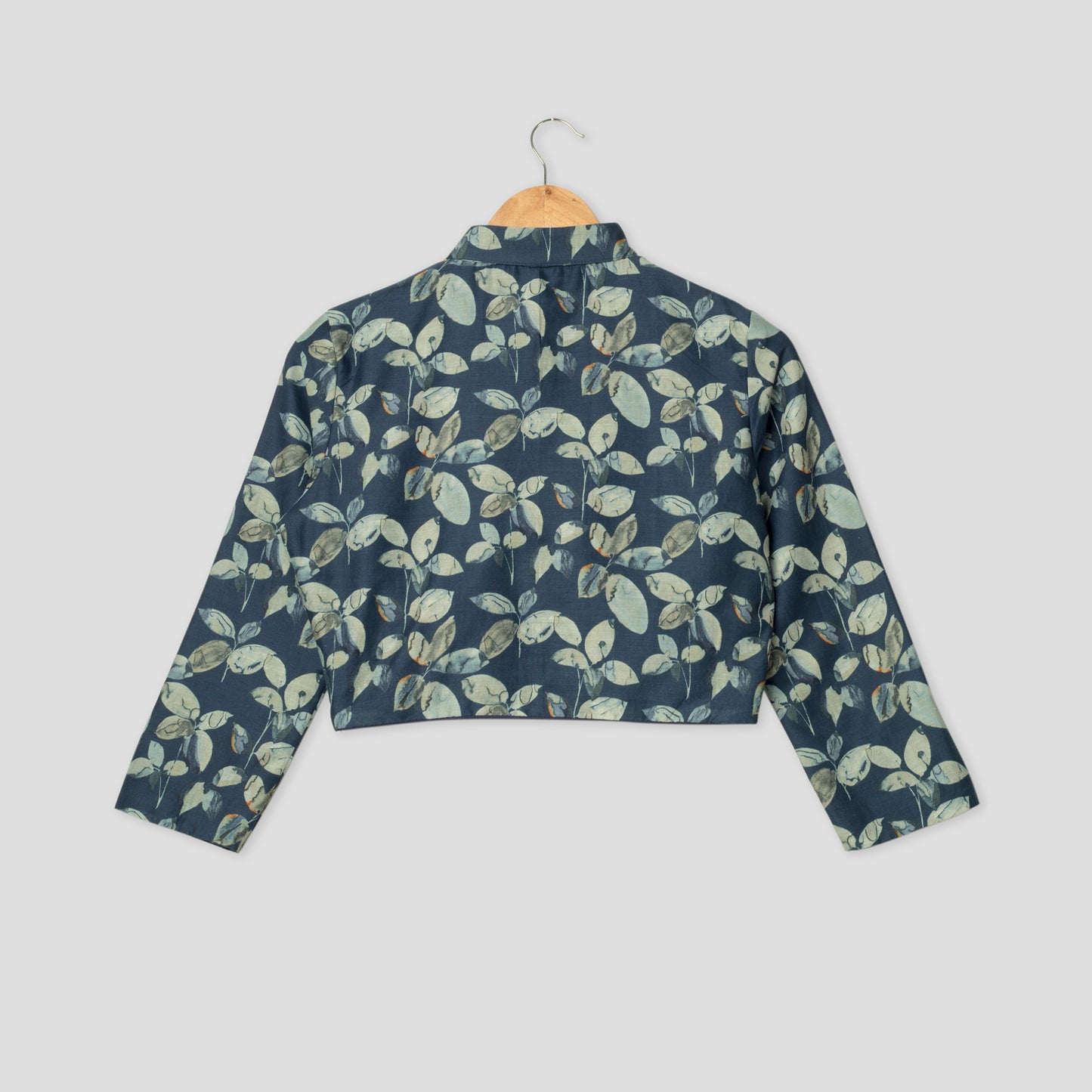 Navy Blue Lead Mandarian Collar Pure Cotton Blouse