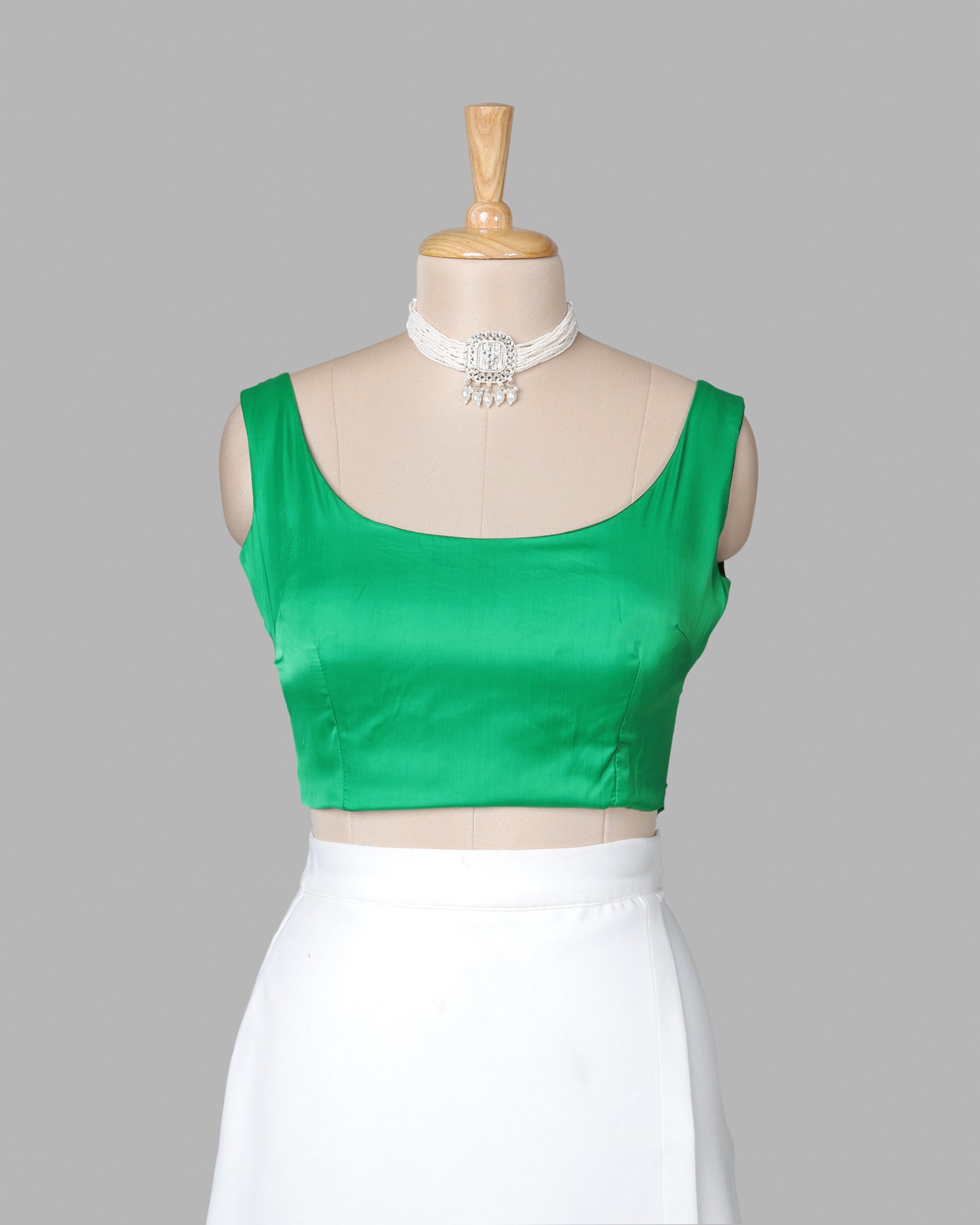 Plain Fun Green Boat Neck Sleeveless Blouse