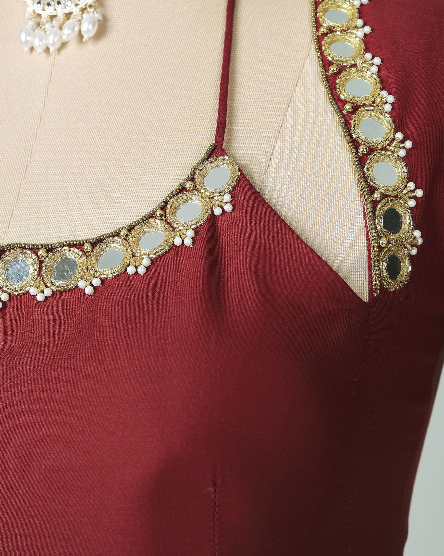 Premium Mirror Hand Work Maroon Cotton Blouse