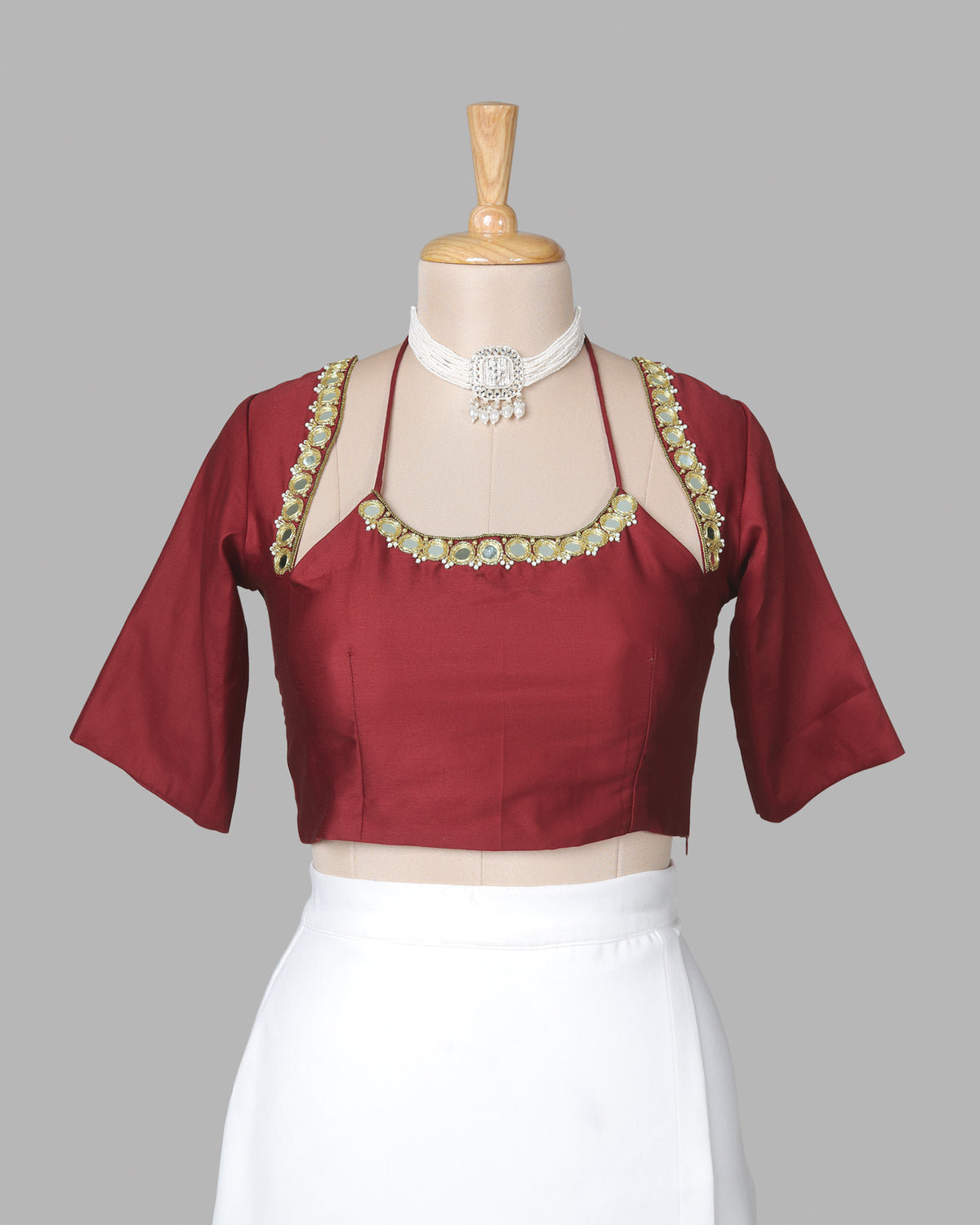 Premium Mirror Hand Work Maroon Cotton Blouse