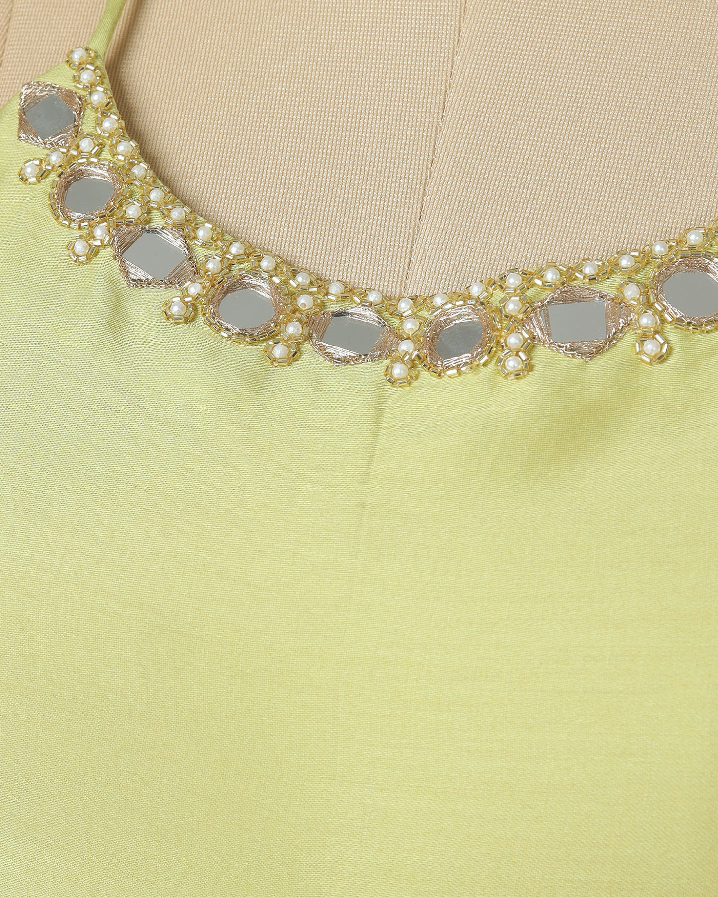 Premium Mirror Hand Work Moss Green Cotton Blouse