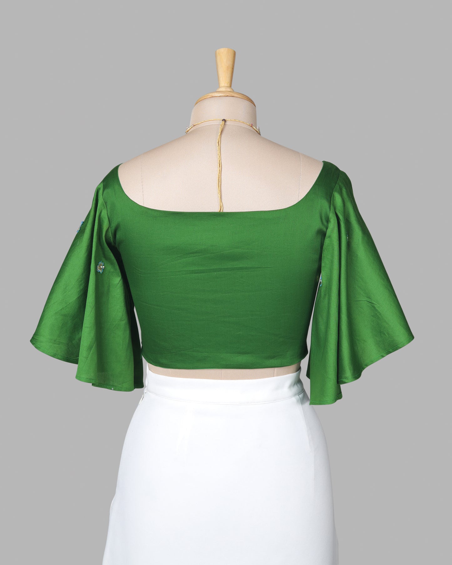Premium Floral Sequins Hand Work Green Cotton Blouse