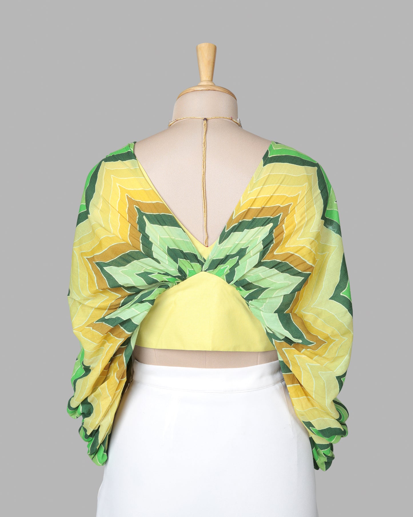 Green And Yellow Chevron Ruffle Sleeve Cotton Blouse