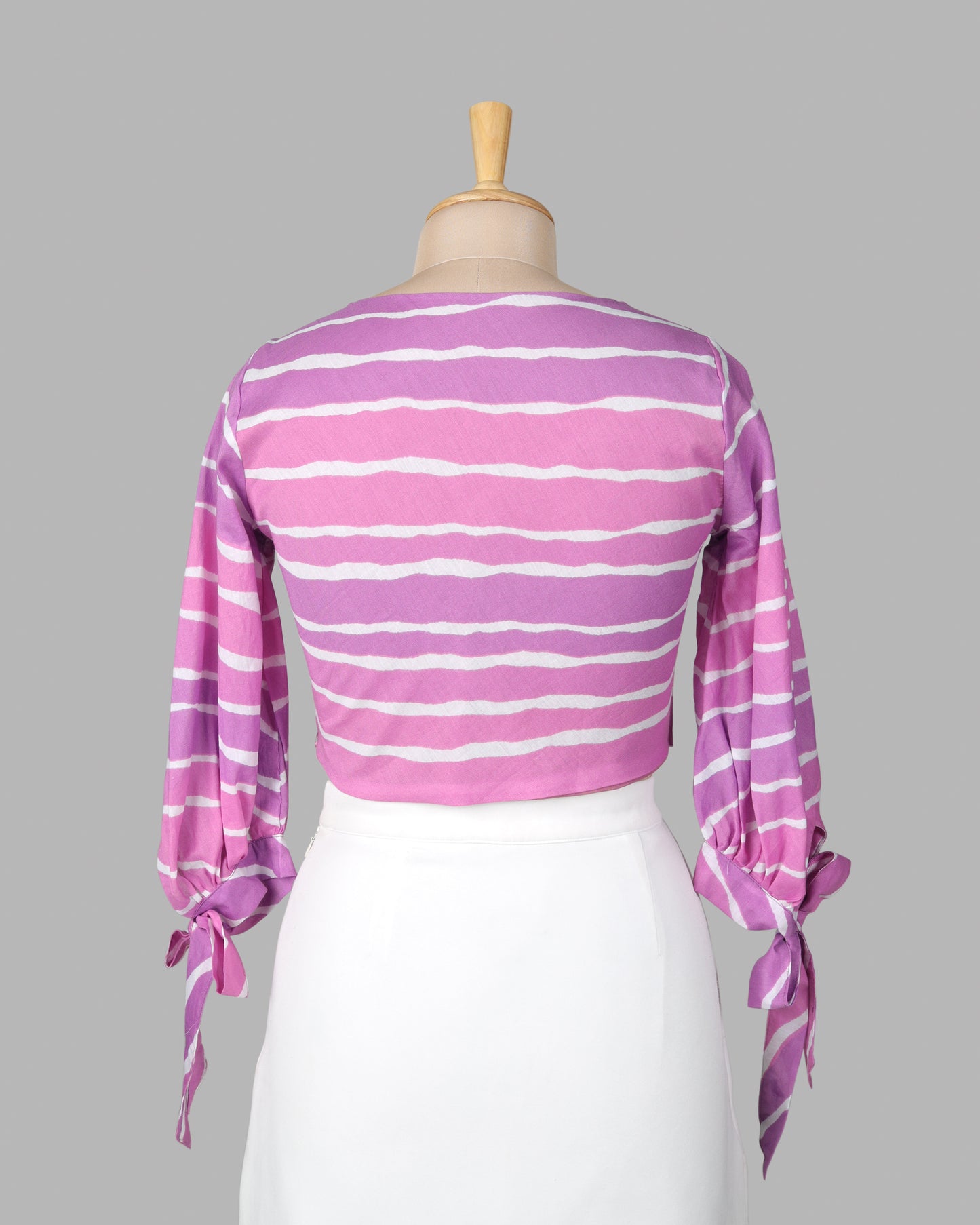 Purple Stripes Tie Up Sleeve Cotton Blouse