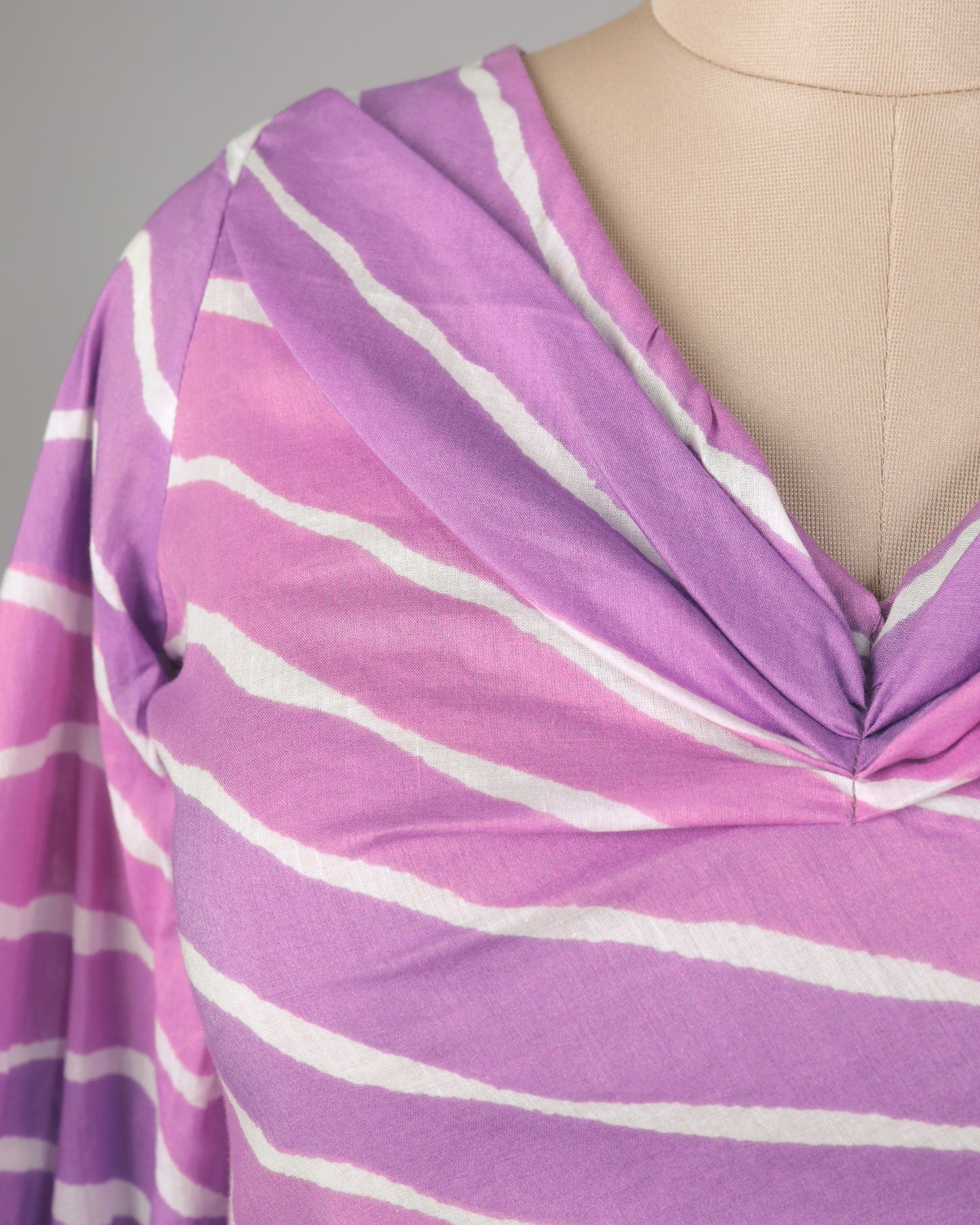 Purple Stripes Tie Up Sleeve Cotton Blouse