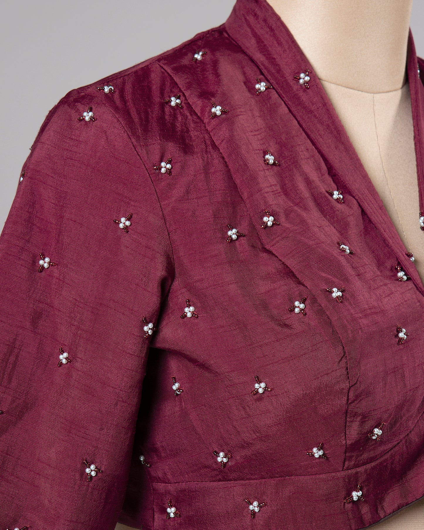 Plain Magenta Premium Hand Moti Work Viscose Dola Silk Blouse