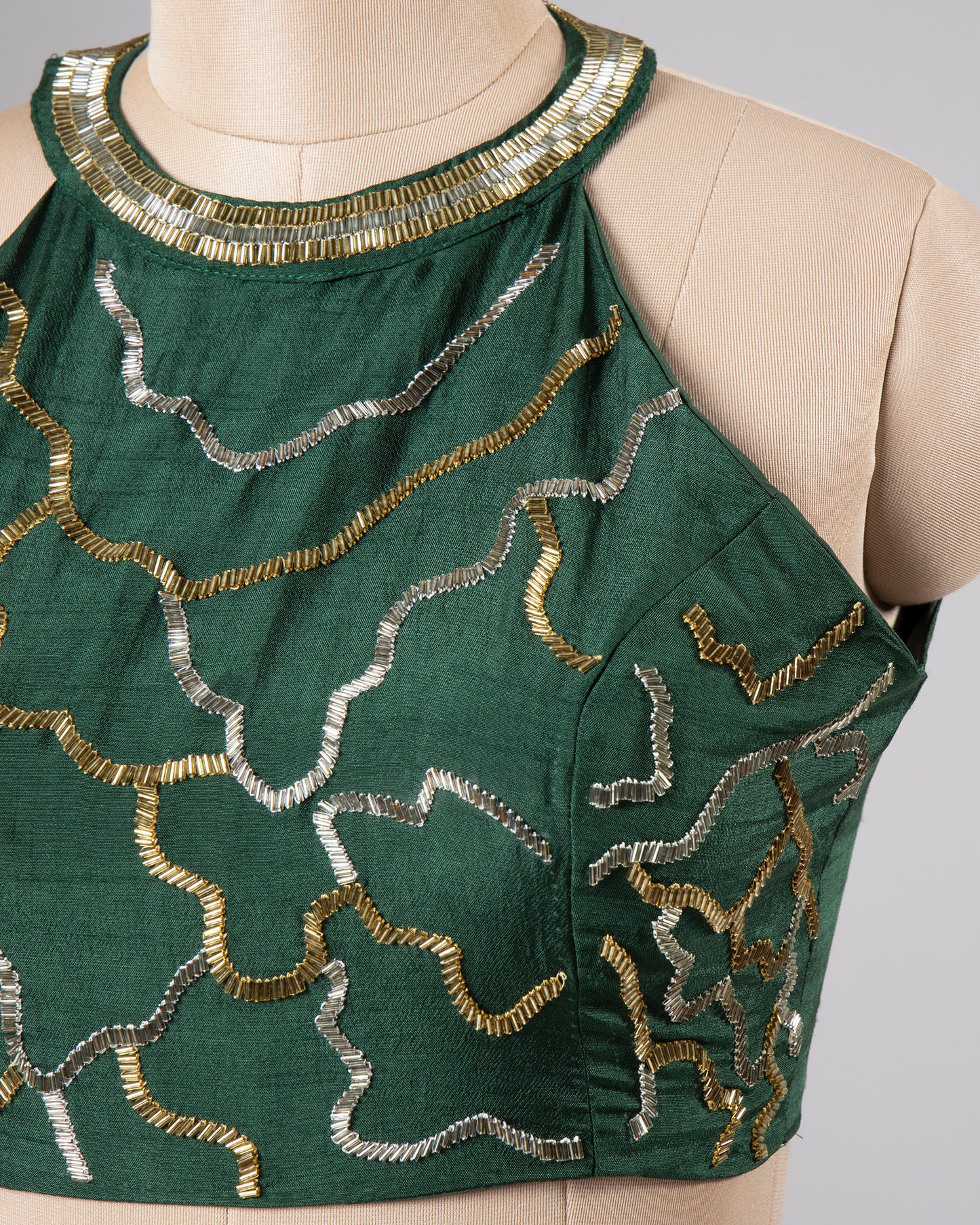 Plain Green Premium Hand Work Viscose Dola Silk Blouse