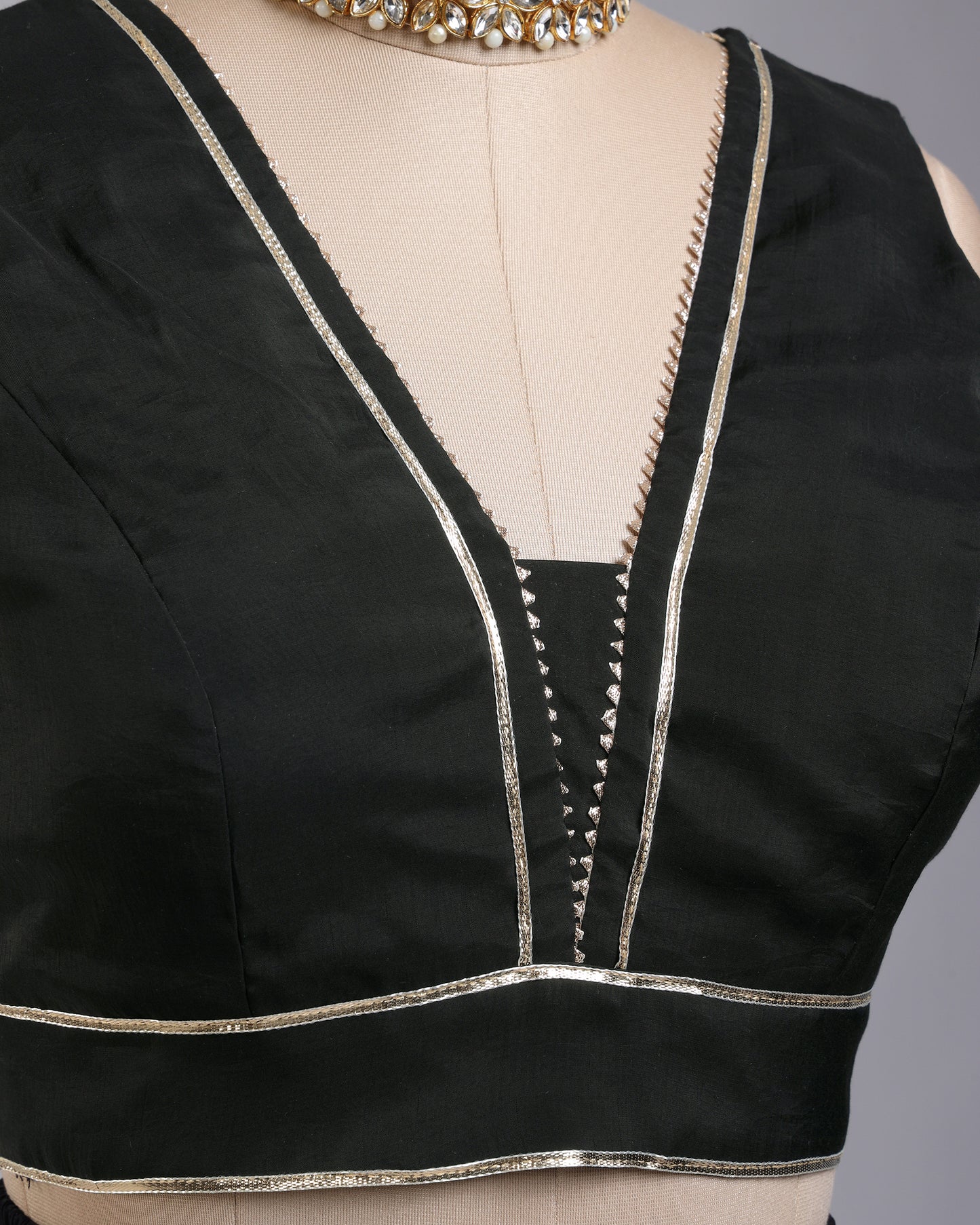 Midnight Edge V-Cut Blouse - Bold Lines, Luxe Finish