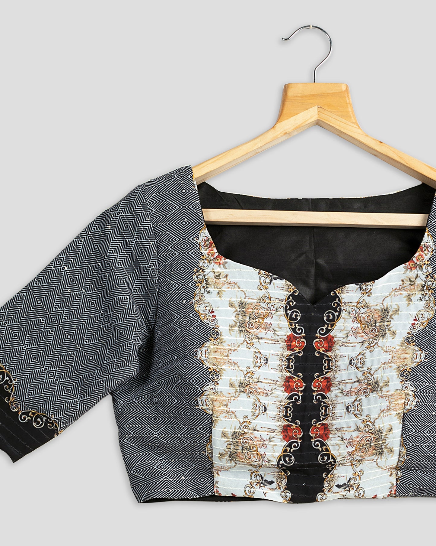 Quirky Printed Boat Neck Blouse
